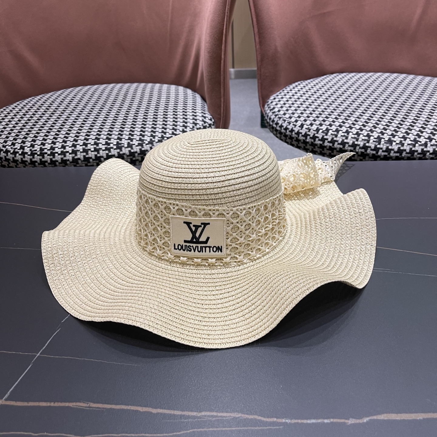 LV路易威登 夏天蝴蝶结遮阳帽女 海边沙滩度假防晒帽户外大檐太阳帽甜美草帽