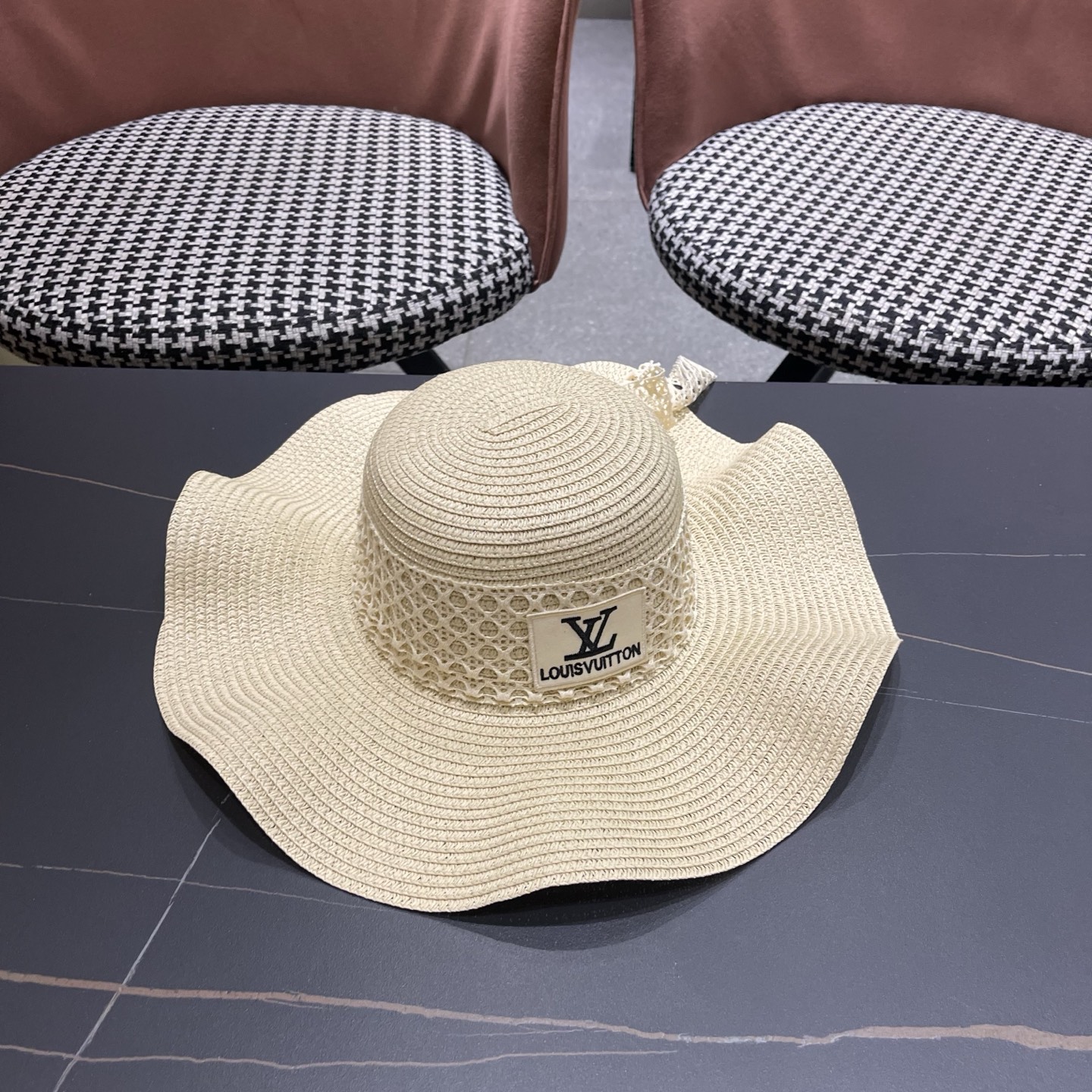 LV路易威登 夏天蝴蝶结遮阳帽女 海边沙滩度假防晒帽户外大檐太阳帽甜美草帽