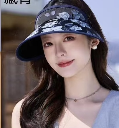 PRADA普拉达 户外韩国进口防晒帽女春宽檐防uv花朵遮阳发箍空顶太阳帽