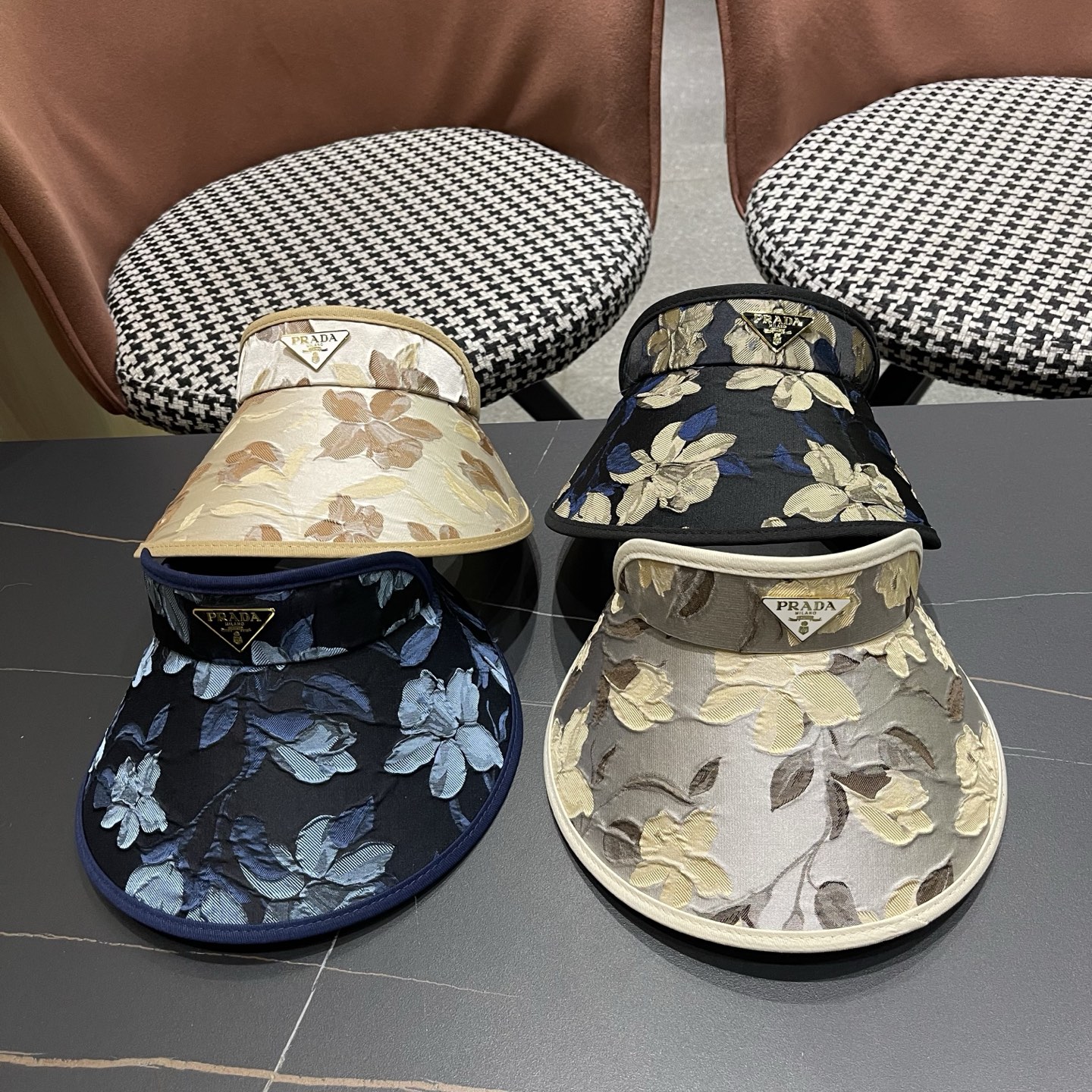 PRADA普拉达 户外韩国进口防晒帽女春宽檐防uv花朵遮阳发箍空顶太阳帽