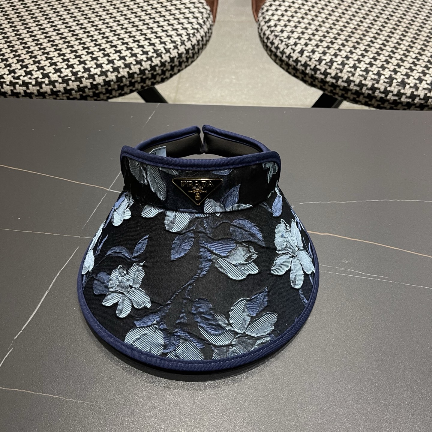 PRADA普拉达 户外韩国进口防晒帽女春宽檐防uv花朵遮阳发箍空顶太阳帽