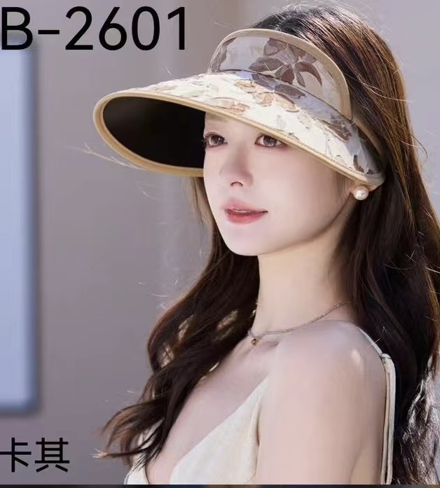 PRADA普拉达 户外韩国进口防晒帽女春宽檐防uv花朵遮阳发箍空顶太阳帽