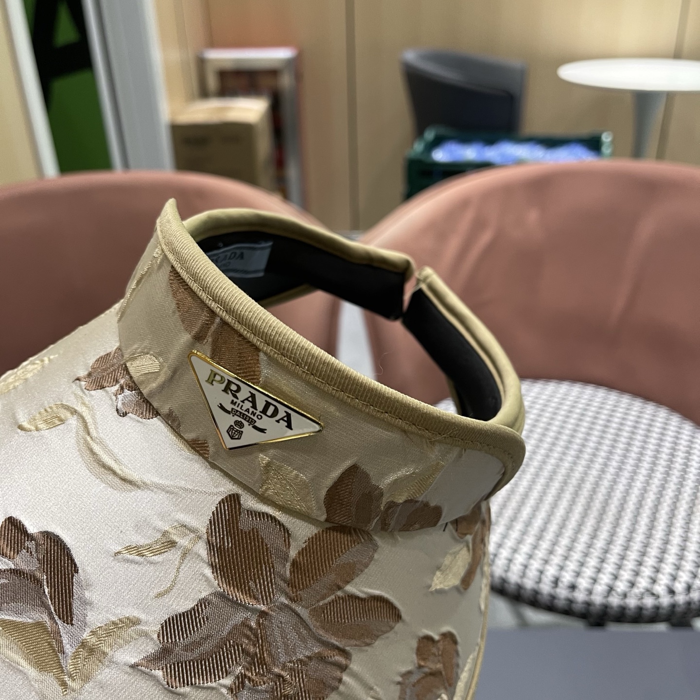 PRADA普拉达 户外韩国进口防晒帽女春宽檐防uv花朵遮阳发箍空顶太阳帽