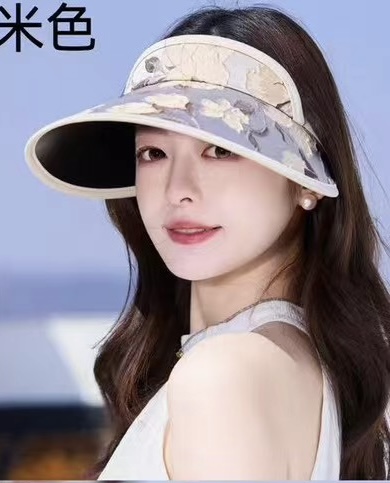 PRADA普拉达 户外韩国进口防晒帽女春宽檐防uv花朵遮阳发箍空顶太阳帽