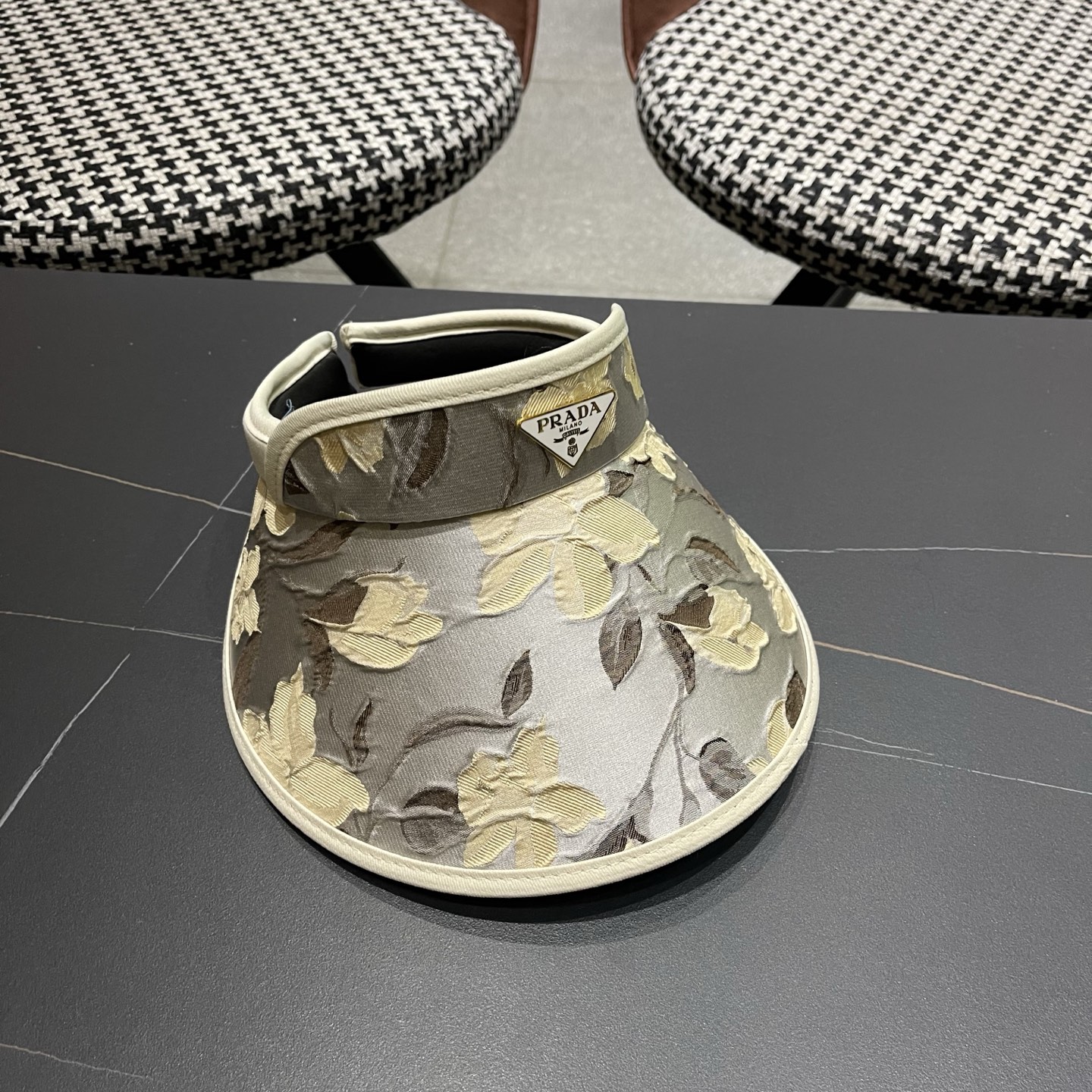 PRADA普拉达 户外韩国进口防晒帽女春宽檐防uv花朵遮阳发箍空顶太阳帽