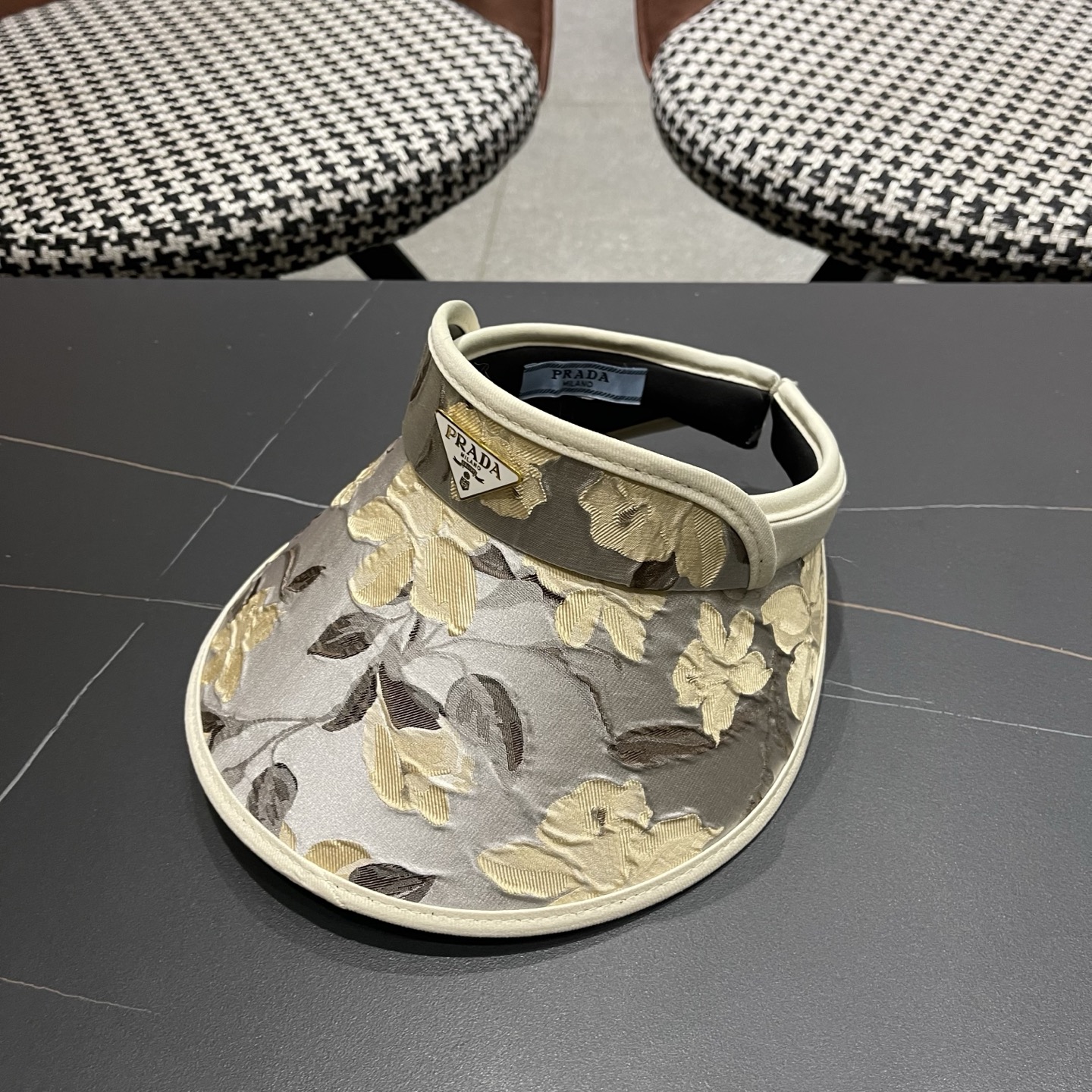 PRADA普拉达 户外韩国进口防晒帽女春宽檐防uv花朵遮阳发箍空顶太阳帽