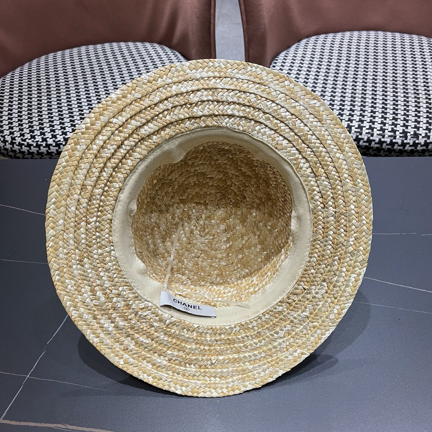 Chanel香奈儿麦秆草平顶礼帽，头围57cm