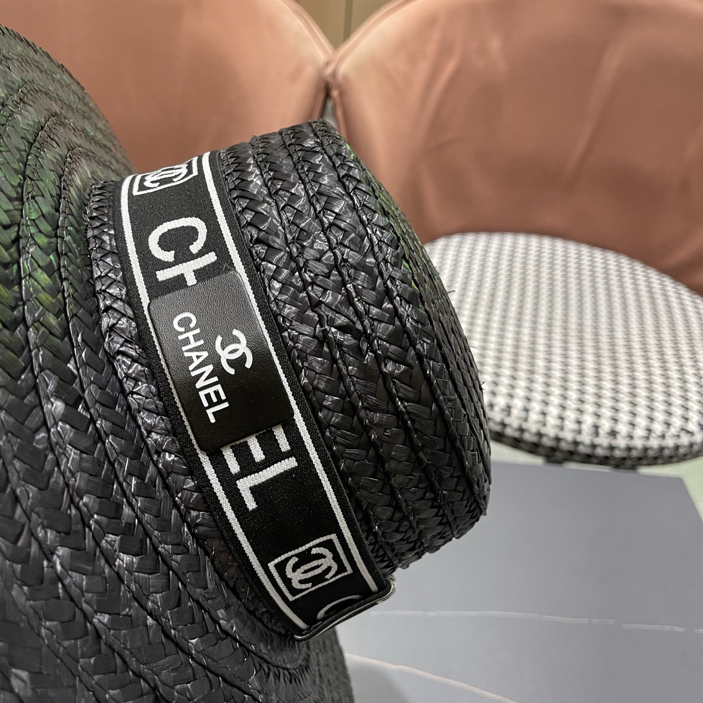 Chanel香奈儿麦秆草平顶礼帽，头围57cm