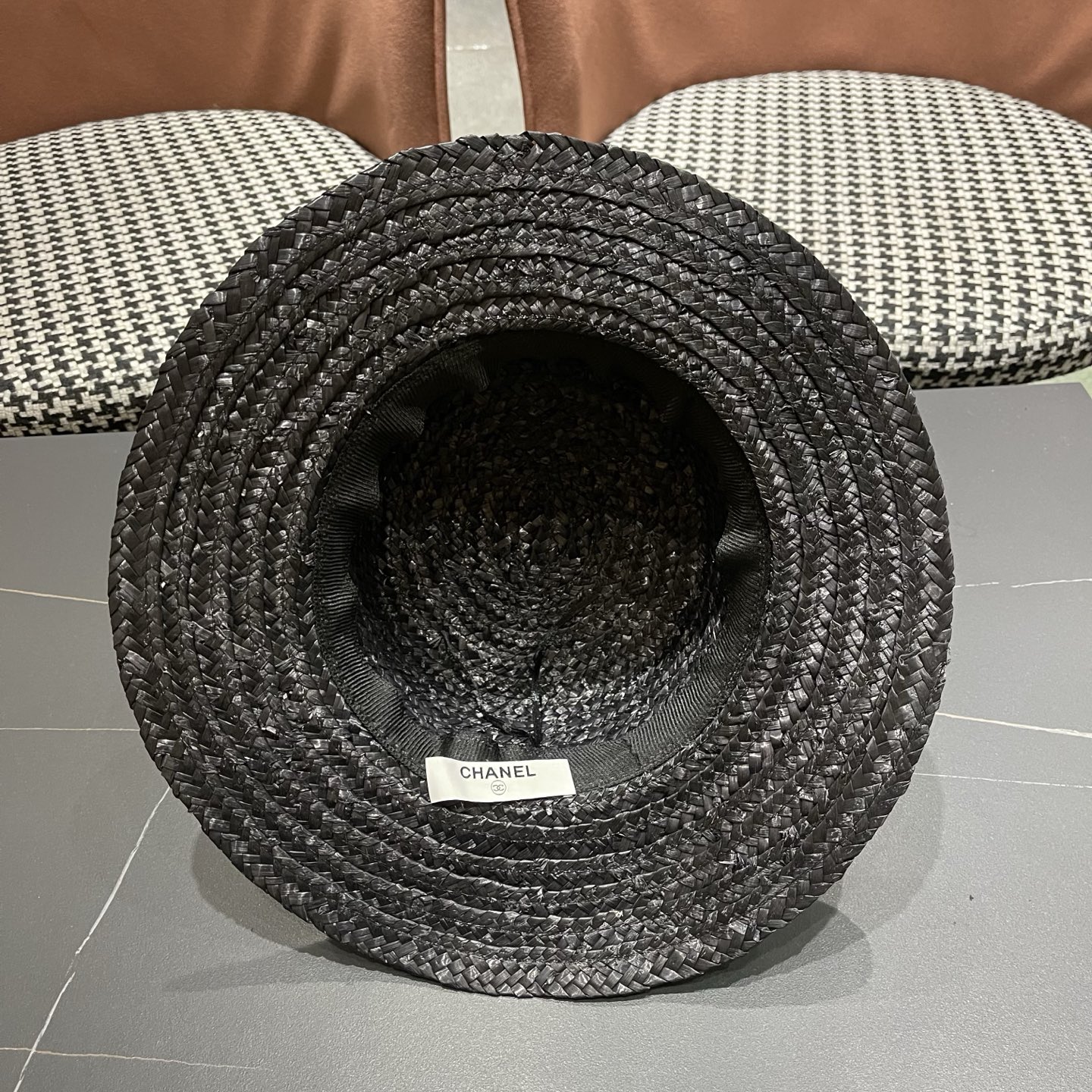 Chanel香奈儿麦秆草平顶礼帽，头围57cm