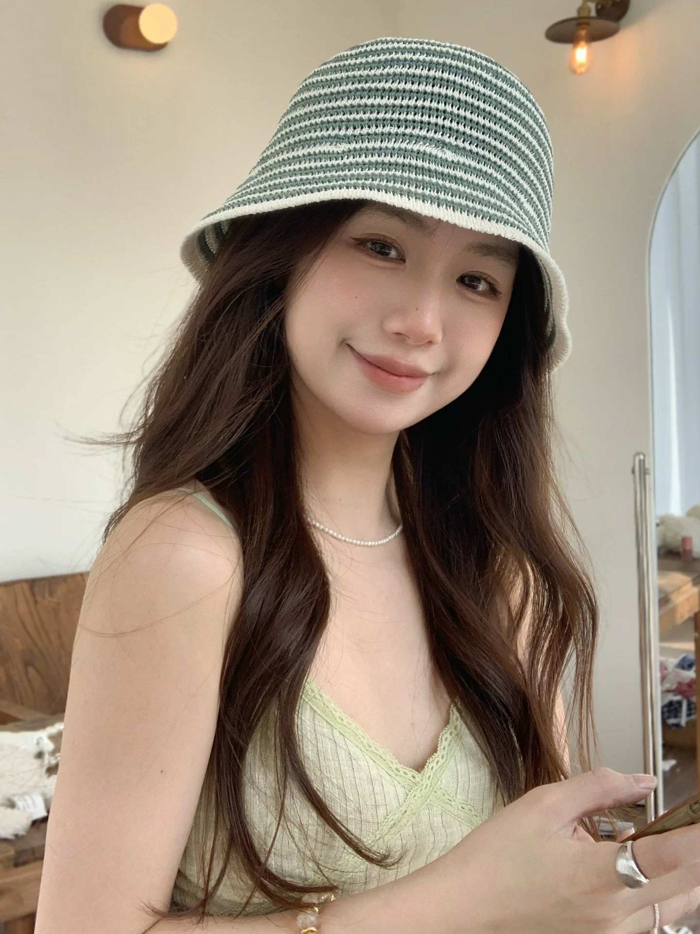 Gucci 古驰春夏新款条纹拼色针织水桶帽子女可折叠百搭素颜渔夫帽显脸小盆帽