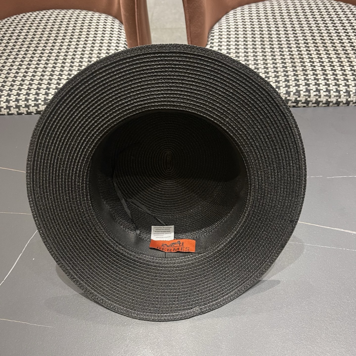 HERMES爱马仕新款带珍珠草帽，平顶礼帽，头围57cm
