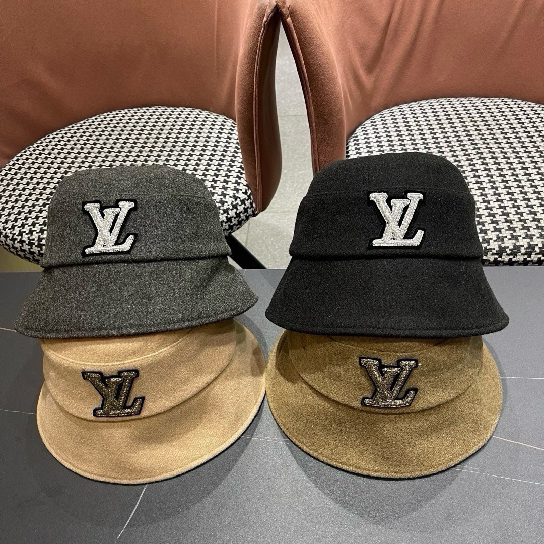 Lv路易威登渔夫帽女秋冬季新款毛绒冷帽子大头围显脸小加厚保暖鱼夫盆帽