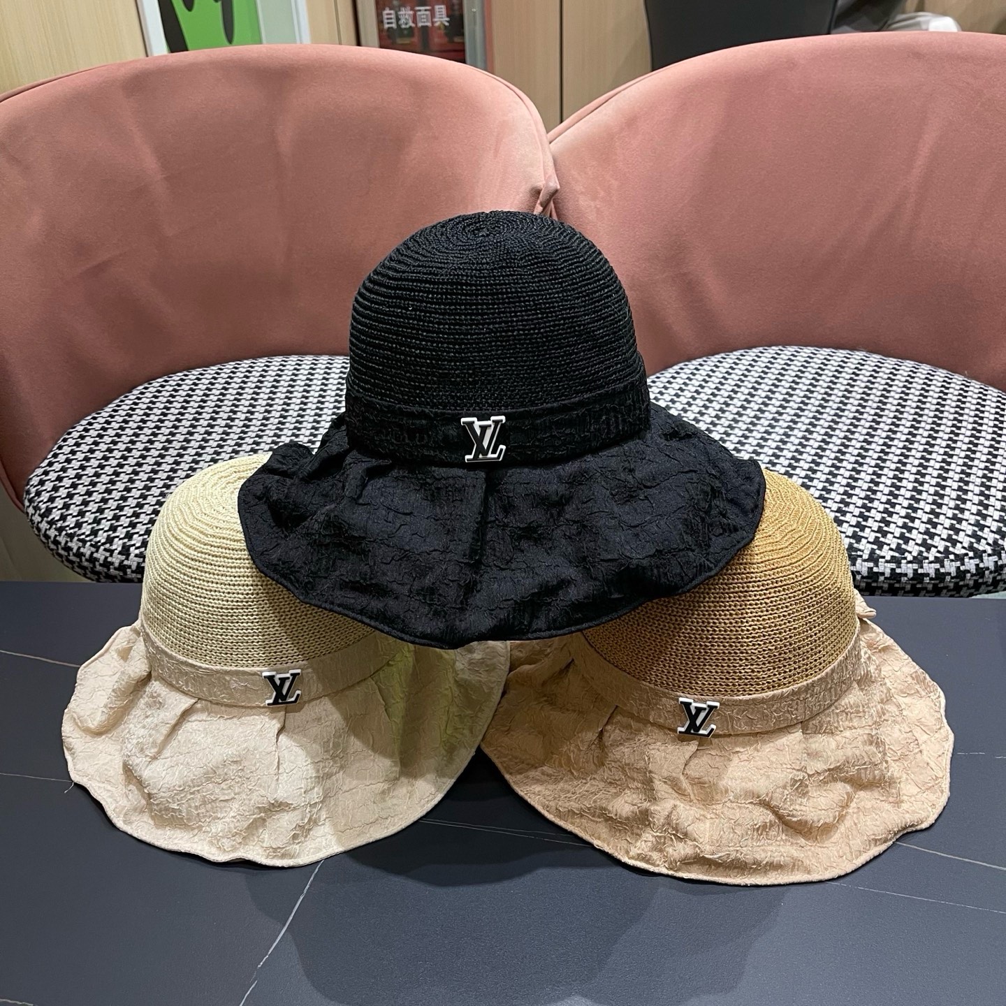 LV路易威登 大檐遮阳帽夏季时尚蝴蝶结渔夫帽女可折叠防晒帽遮脸太阳帽子
