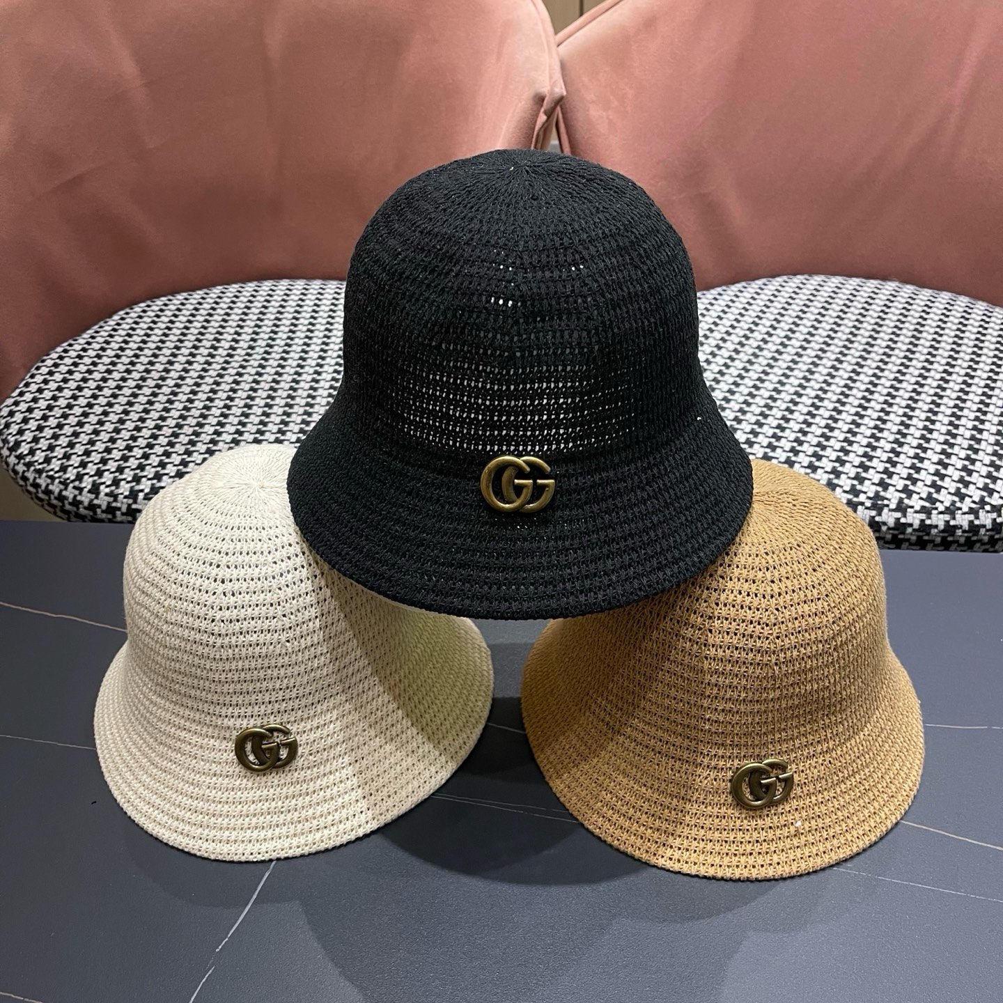 GUCCI古奇 夏天水桶帽子女新款小众设计感盆帽时尚显脸小遮阳防晒渔夫帽