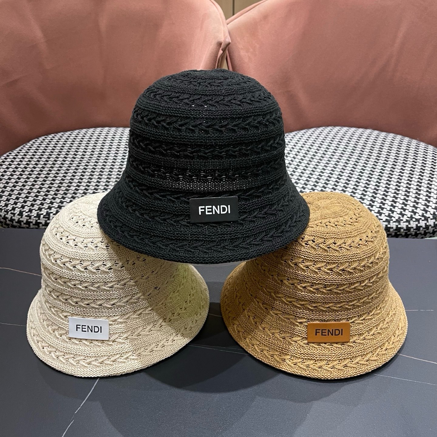 Fendi 芬迪日系百搭针织镂空渔夫帽子女春夏季新款透气遮阳防晒帽子盆帽