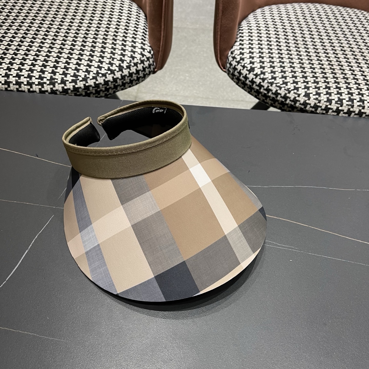 巴宝莉BURBERRY 韩系格子太阳帽女夏季出游大檐防晒遮阳帽骑行休闲百搭树叶空顶帽