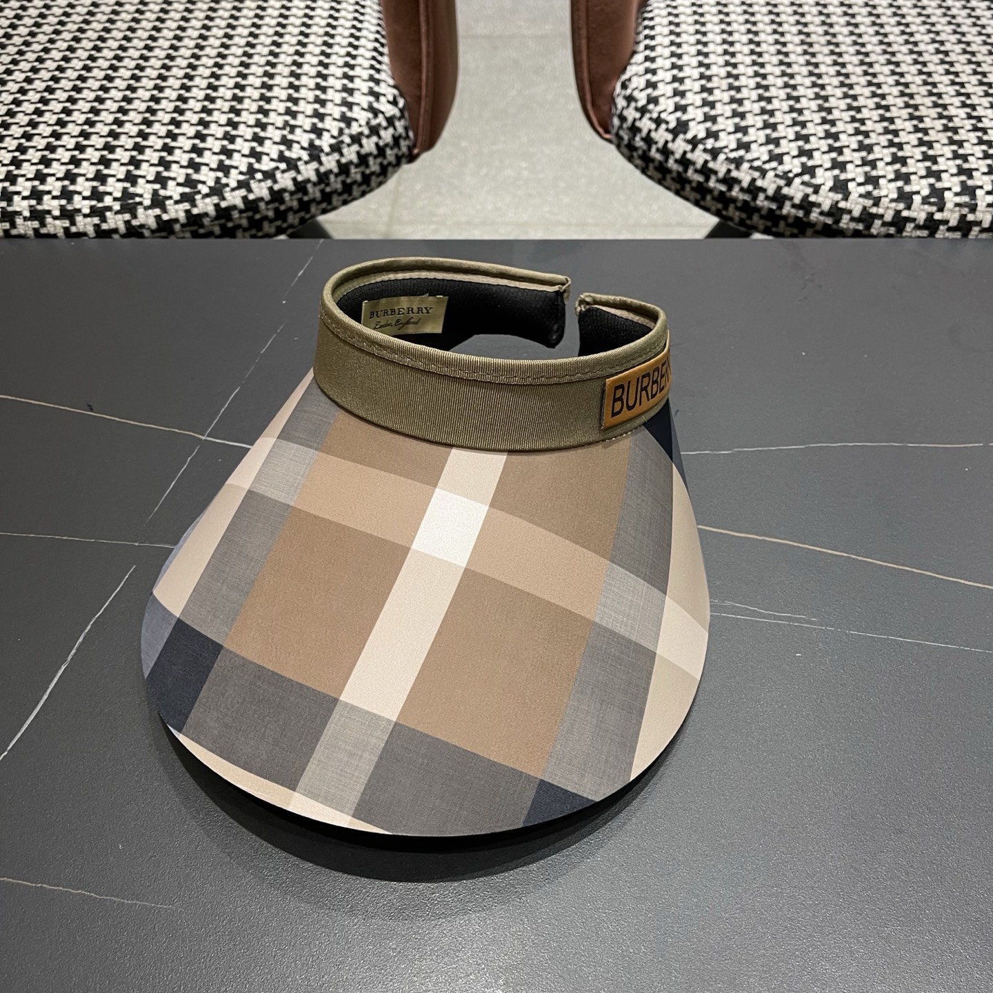 巴宝莉BURBERRY 韩系格子太阳帽女夏季出游大檐防晒遮阳帽骑行休闲百搭树叶空顶帽