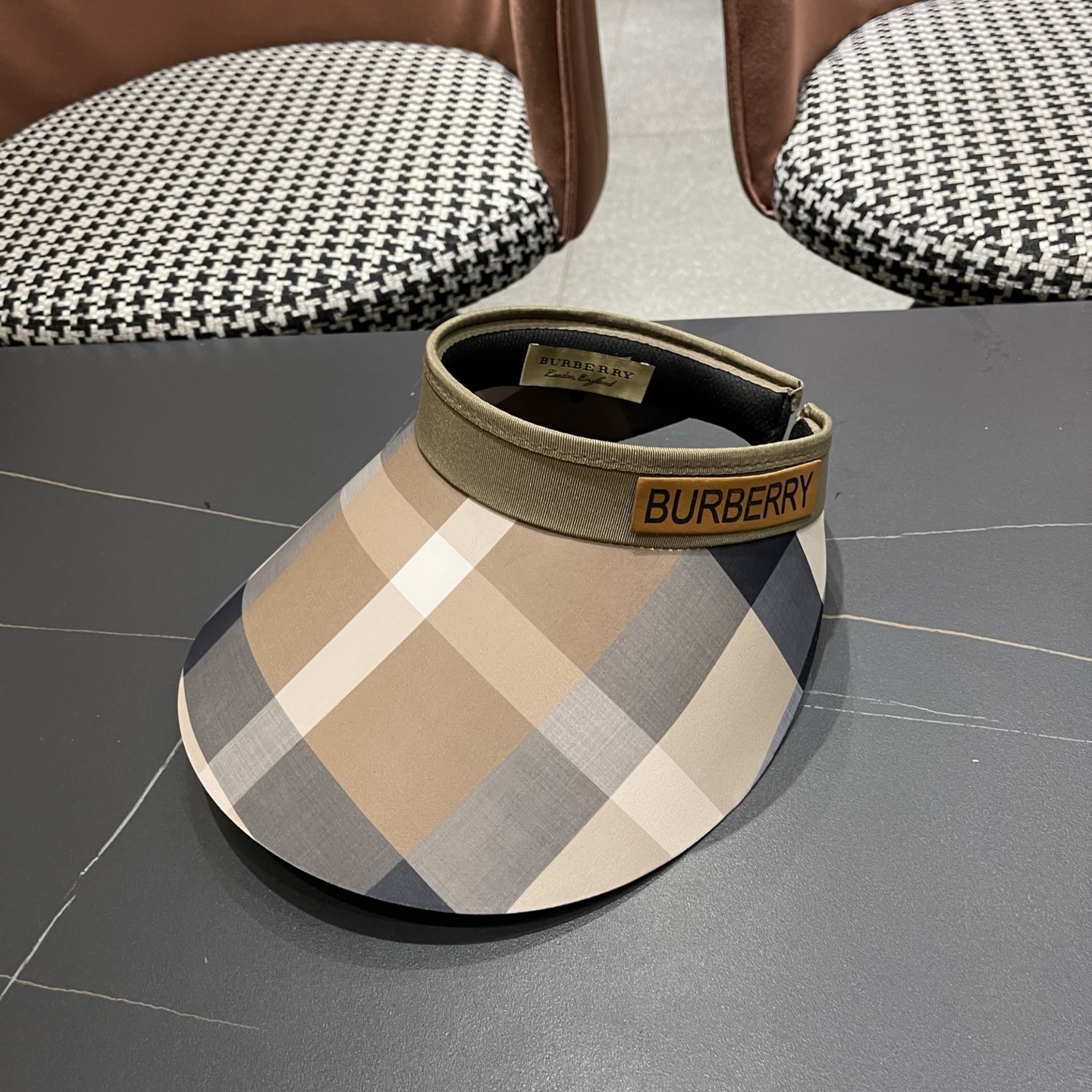 巴宝莉BURBERRY 韩系格子太阳帽女夏季出游大檐防晒遮阳帽骑行休闲百搭树叶空顶帽