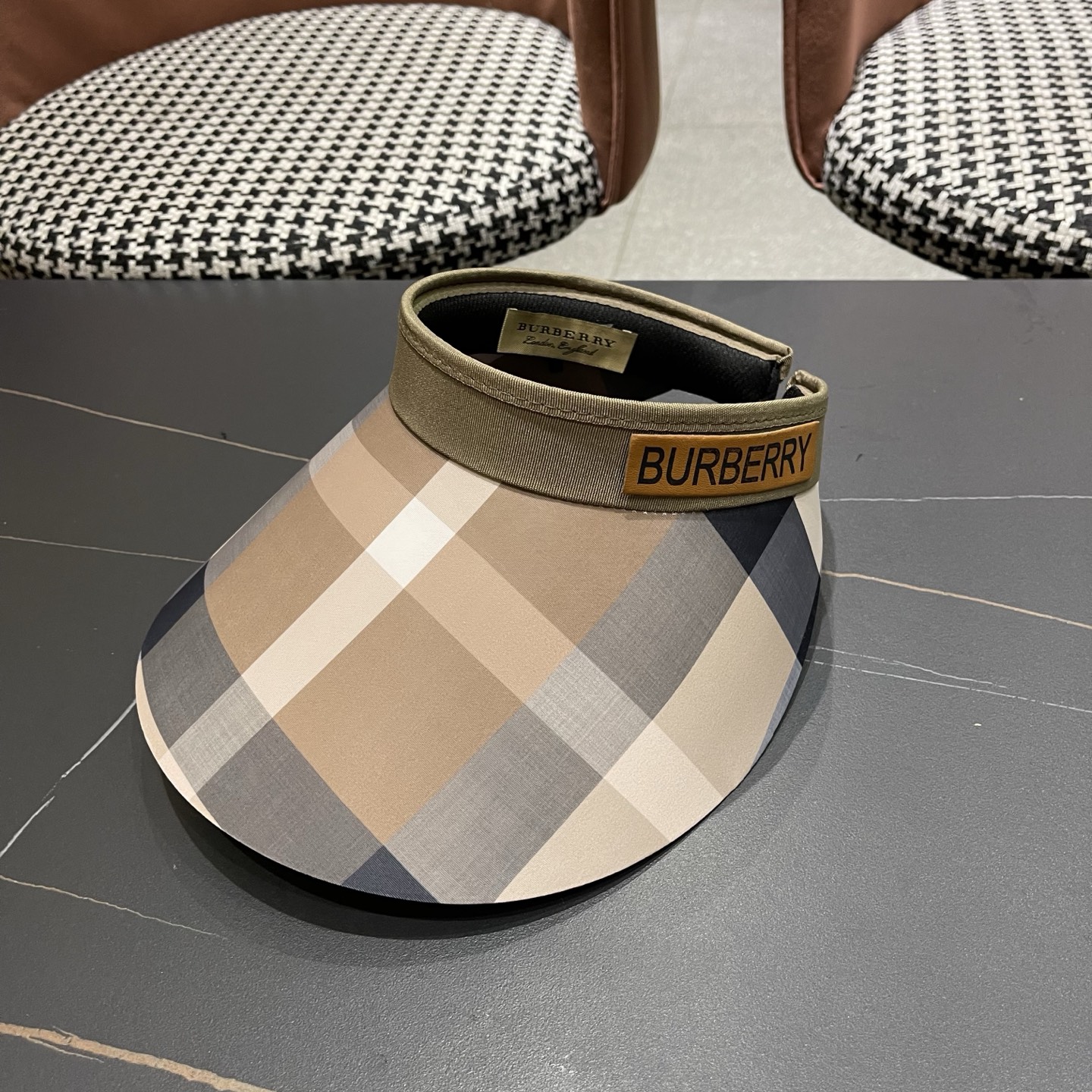 巴宝莉BURBERRY 韩系格子太阳帽女夏季出游大檐防晒遮阳帽骑行休闲百搭树叶空顶帽
