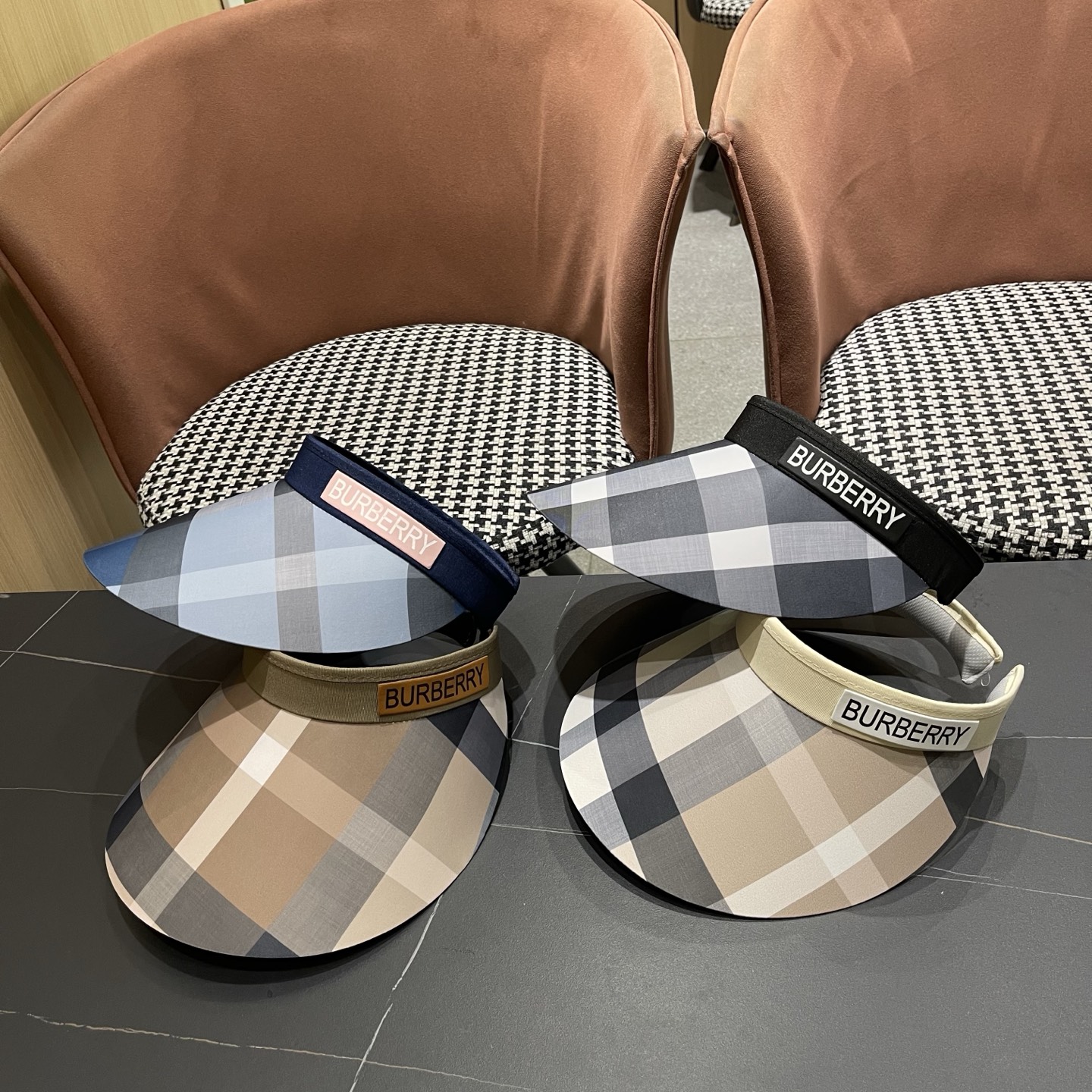 巴宝莉BURBERRY 韩系格子太阳帽女夏季出游大檐防晒遮阳帽骑行休闲百搭树叶空顶帽