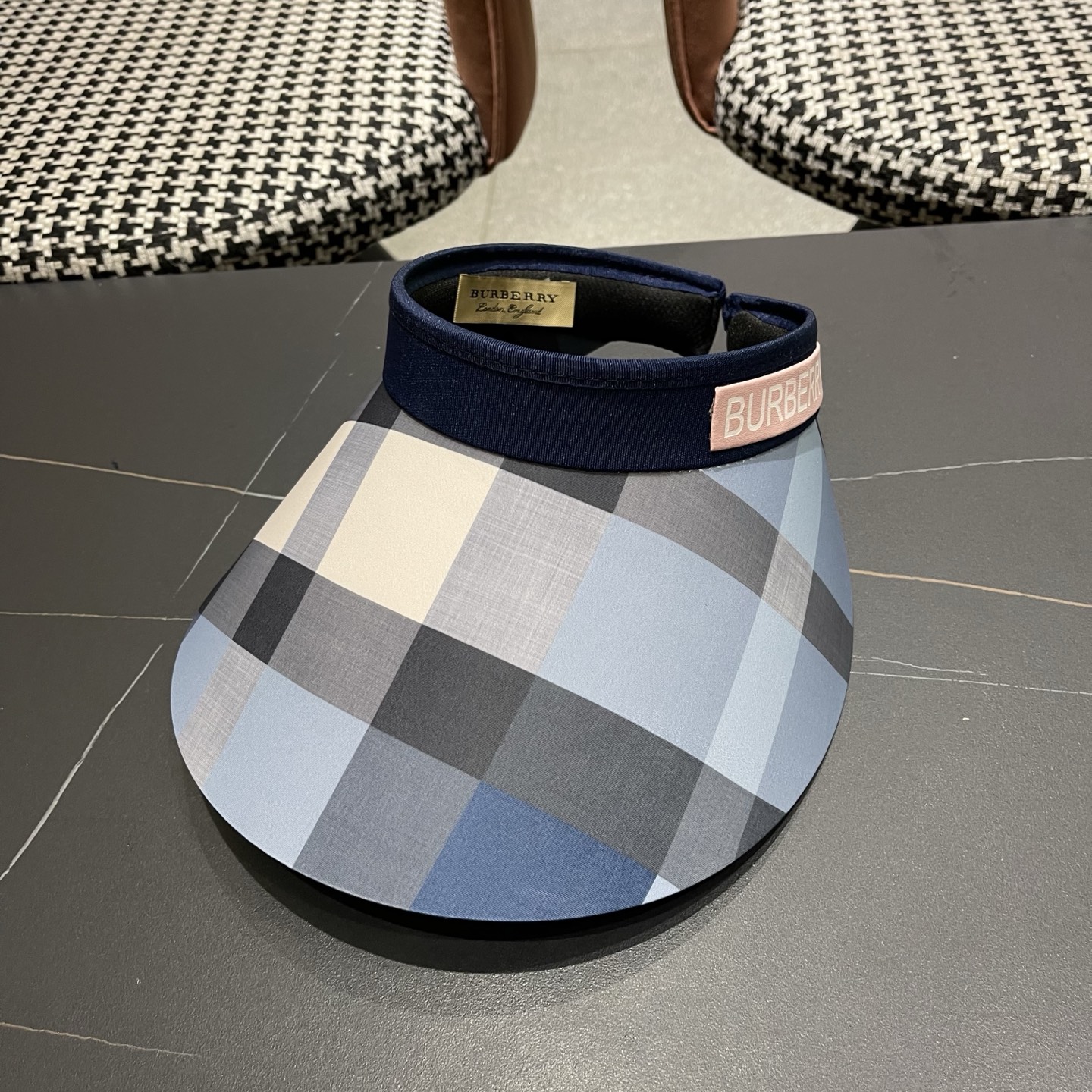 巴宝莉BURBERRY 韩系格子太阳帽女夏季出游大檐防晒遮阳帽骑行休闲百搭树叶空顶帽