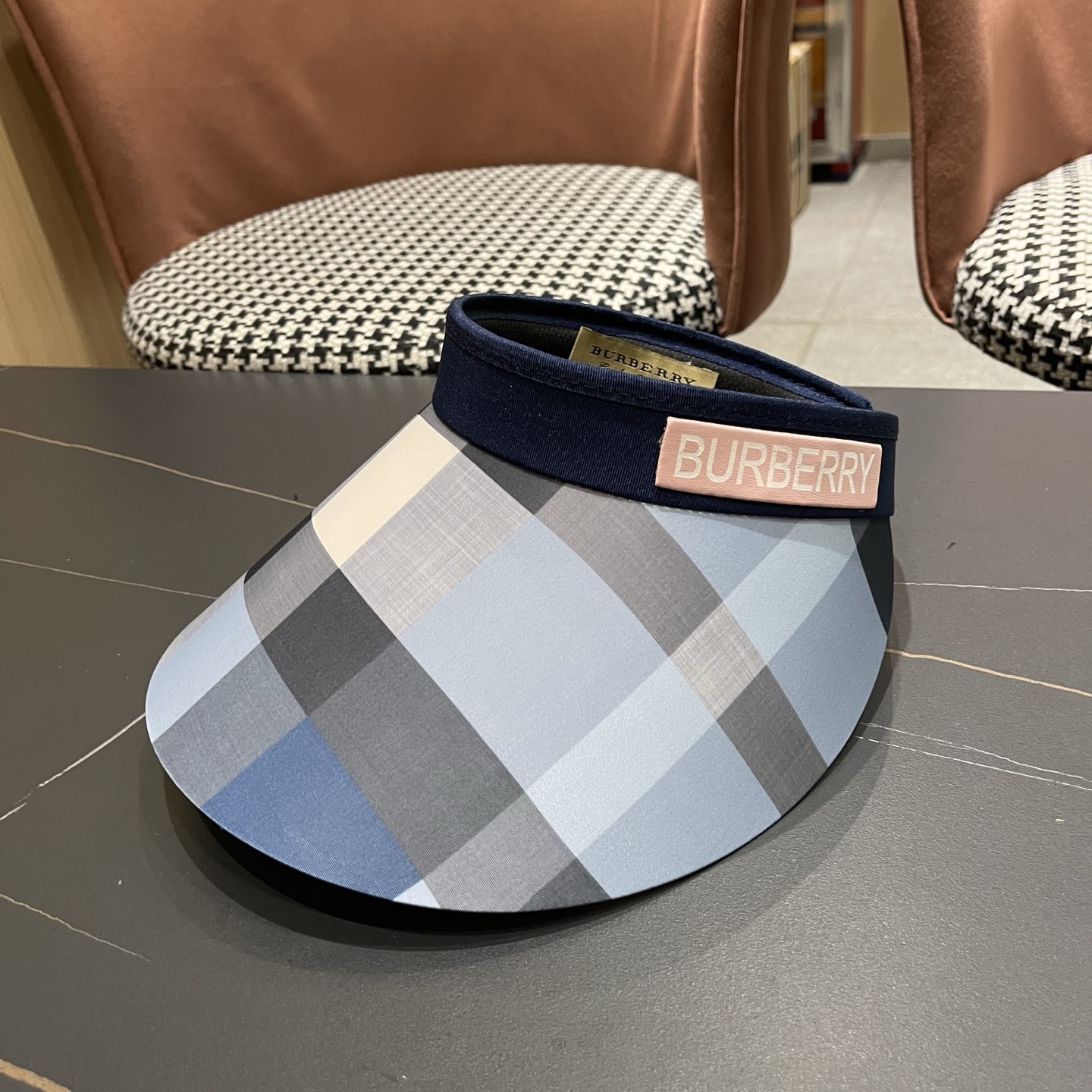 巴宝莉BURBERRY 韩系格子太阳帽女夏季出游大檐防晒遮阳帽骑行休闲百搭树叶空顶帽