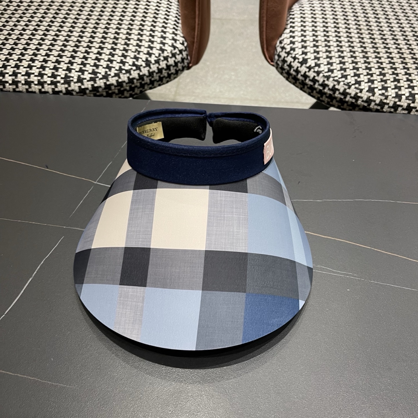 巴宝莉BURBERRY 韩系格子太阳帽女夏季出游大檐防晒遮阳帽骑行休闲百搭树叶空顶帽