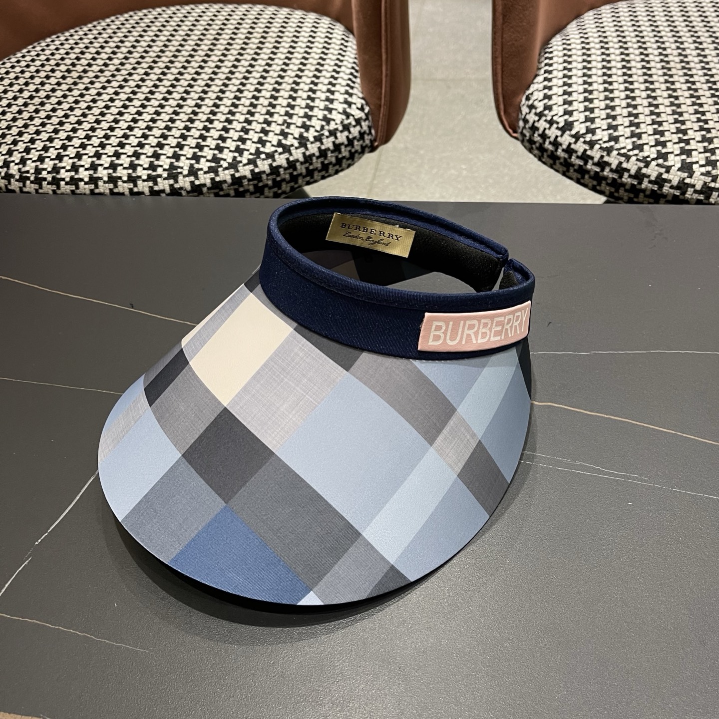 巴宝莉BURBERRY 韩系格子太阳帽女夏季出游大檐防晒遮阳帽骑行休闲百搭树叶空顶帽