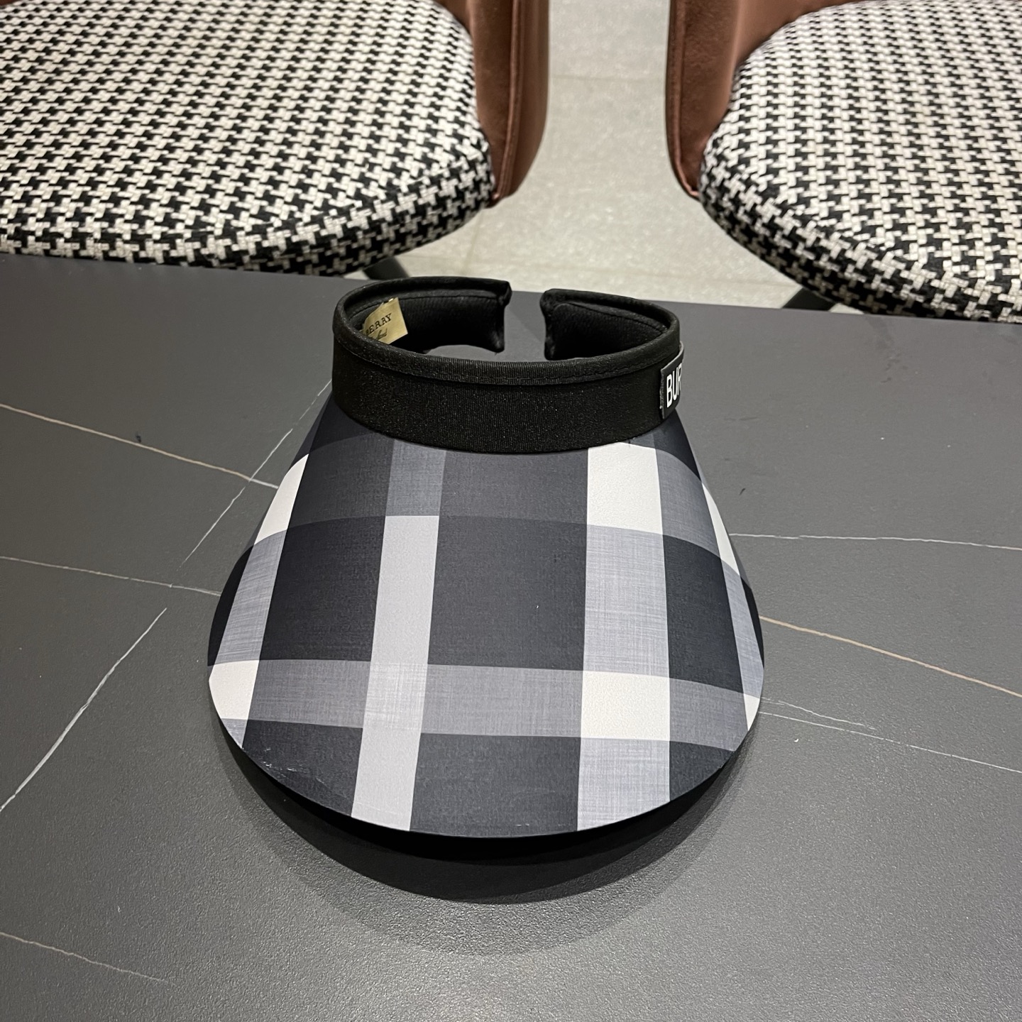 巴宝莉BURBERRY 韩系格子太阳帽女夏季出游大檐防晒遮阳帽骑行休闲百搭树叶空顶帽