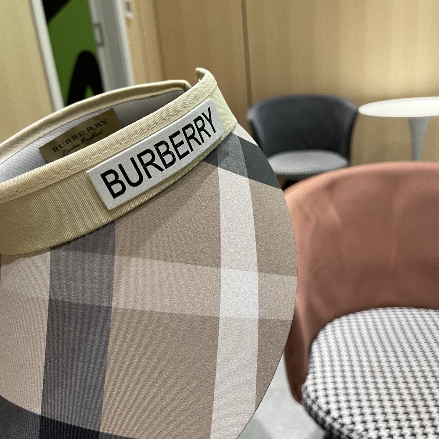 巴宝莉BURBERRY 韩系格子太阳帽女夏季出游大檐防晒遮阳帽骑行休闲百搭树叶空顶帽
