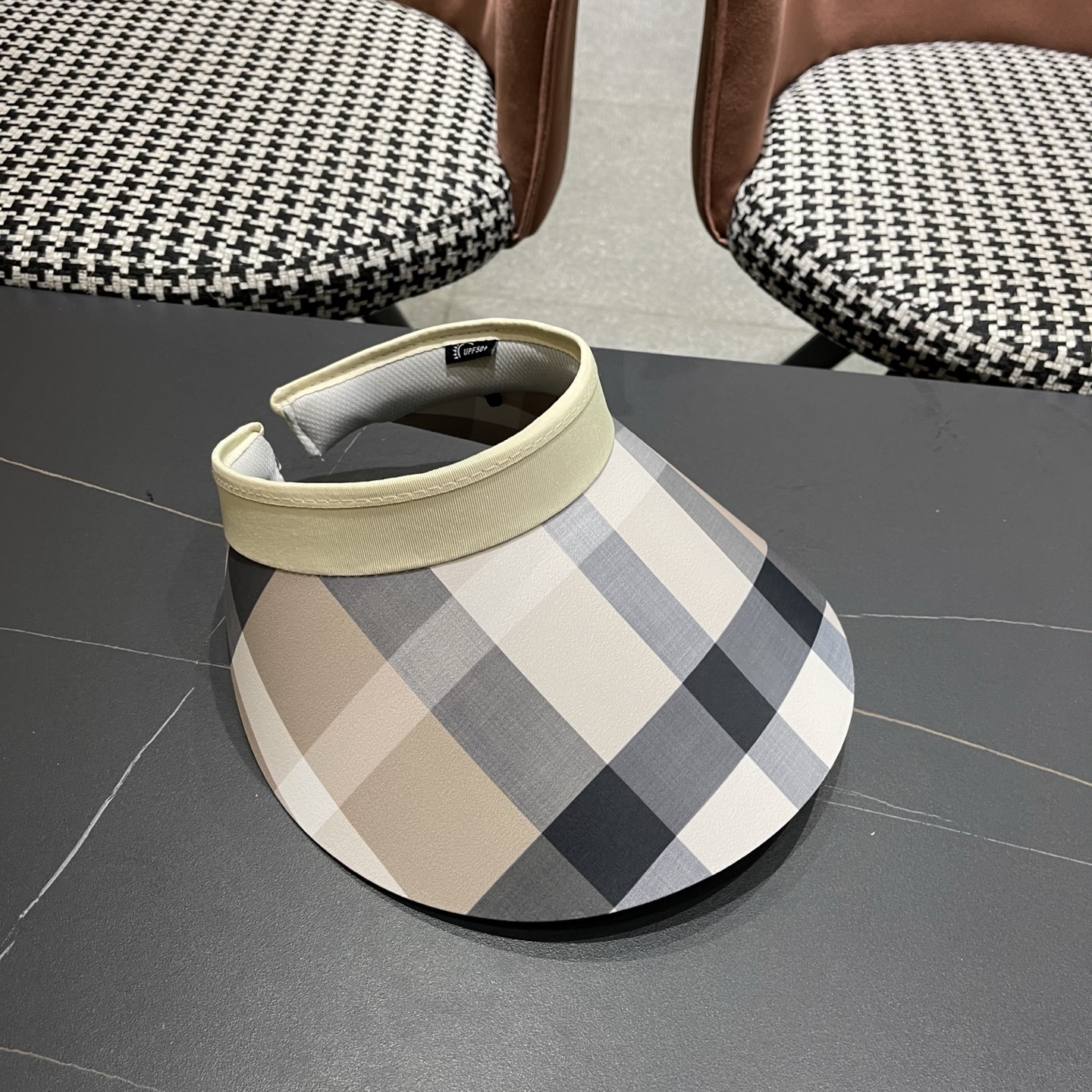 巴宝莉BURBERRY 韩系格子太阳帽女夏季出游大檐防晒遮阳帽骑行休闲百搭树叶空顶帽