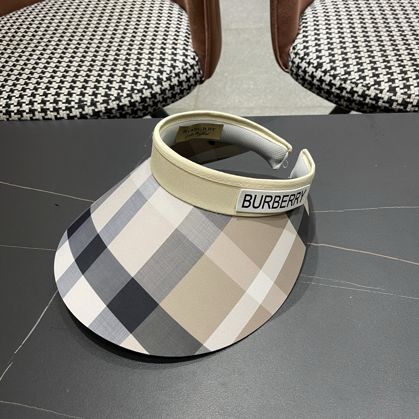 巴宝莉BURBERRY 韩系格子太阳帽女夏季出游大檐防晒遮阳帽骑行休闲百搭树叶空顶帽