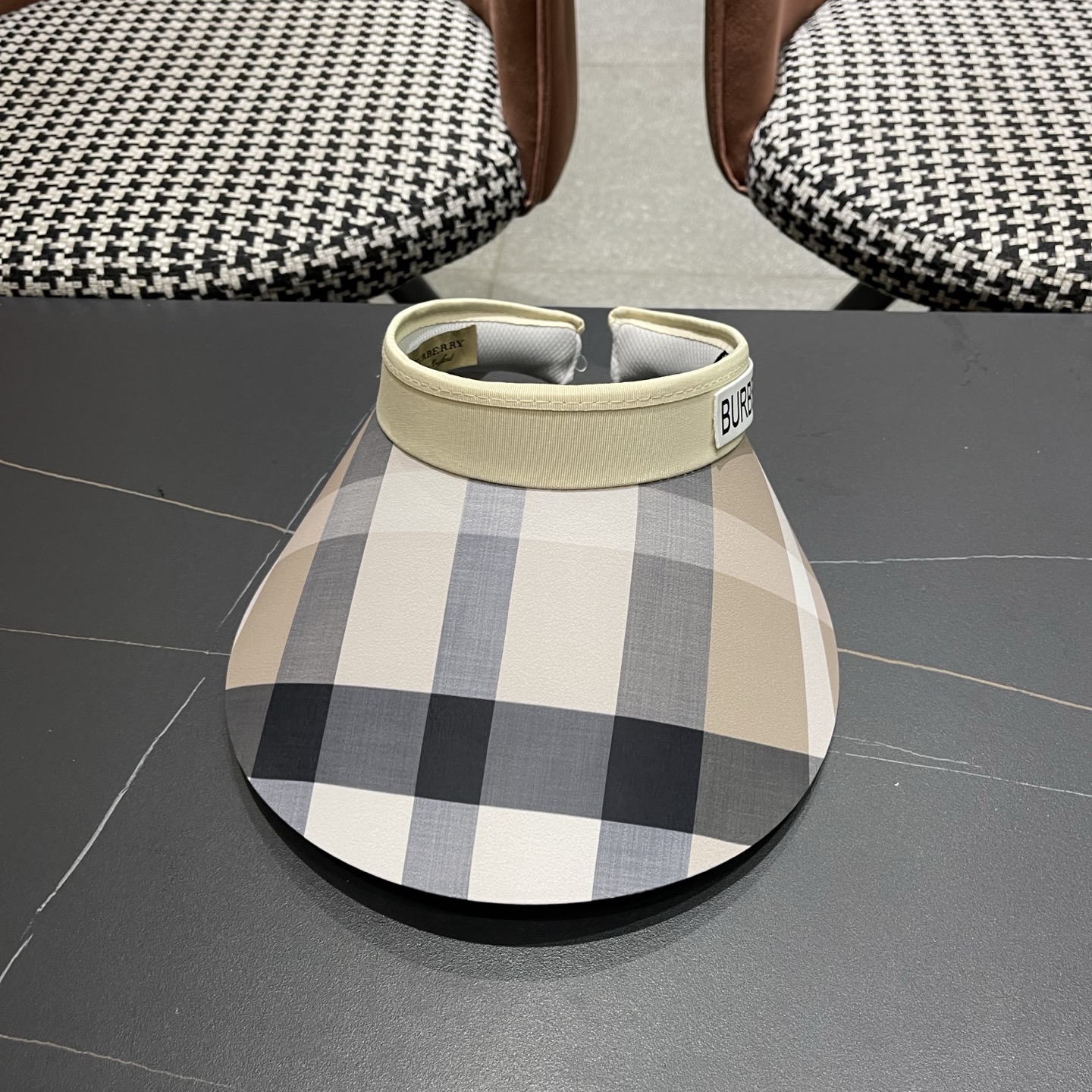 巴宝莉BURBERRY 韩系格子太阳帽女夏季出游大檐防晒遮阳帽骑行休闲百搭树叶空顶帽
