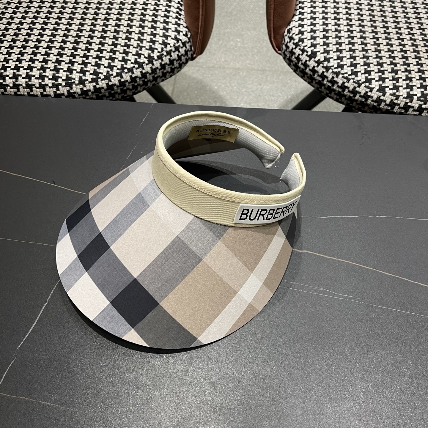 巴宝莉BURBERRY 韩系格子太阳帽女夏季出游大檐防晒遮阳帽骑行休闲百搭树叶空顶帽