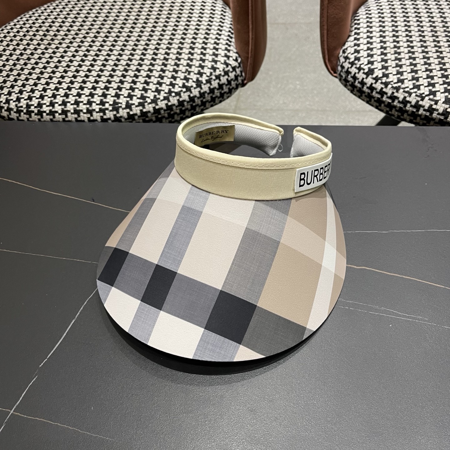 巴宝莉BURBERRY 韩系格子太阳帽女夏季出游大檐防晒遮阳帽骑行休闲百搭树叶空顶帽