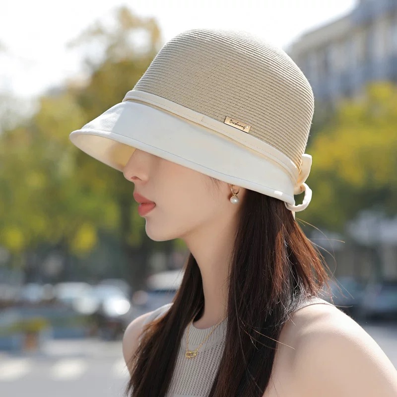 LV路易威登 优雅蝴蝶结渔夫帽女夏时尚洋气好看出游盆帽防晒遮阳草编帽子