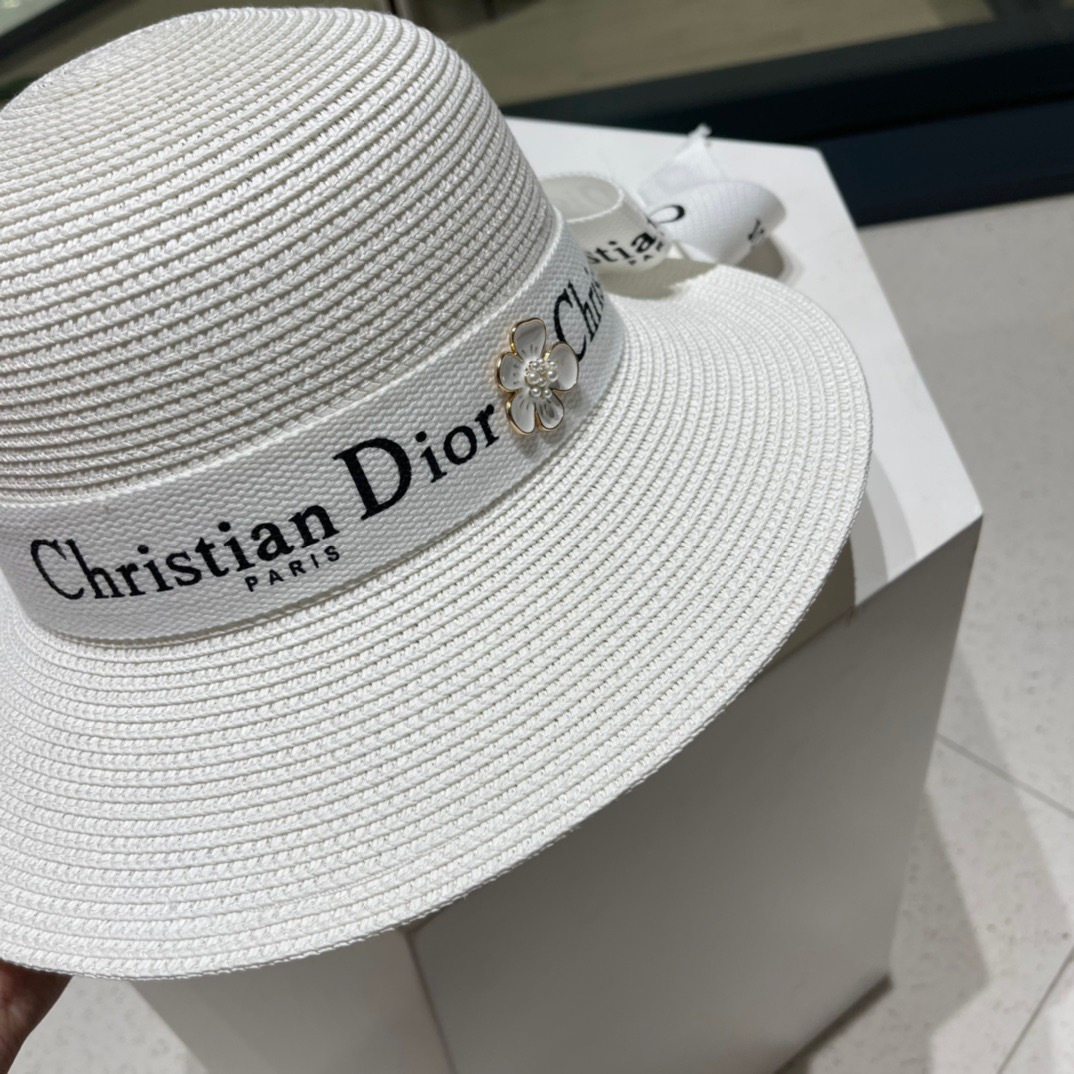 【DIOR迪奥】新款草编遮阳草帽盆帽🤩沙滩风，简约大方，百搭单品～出街首选，新款帽型超美腻，新品上架