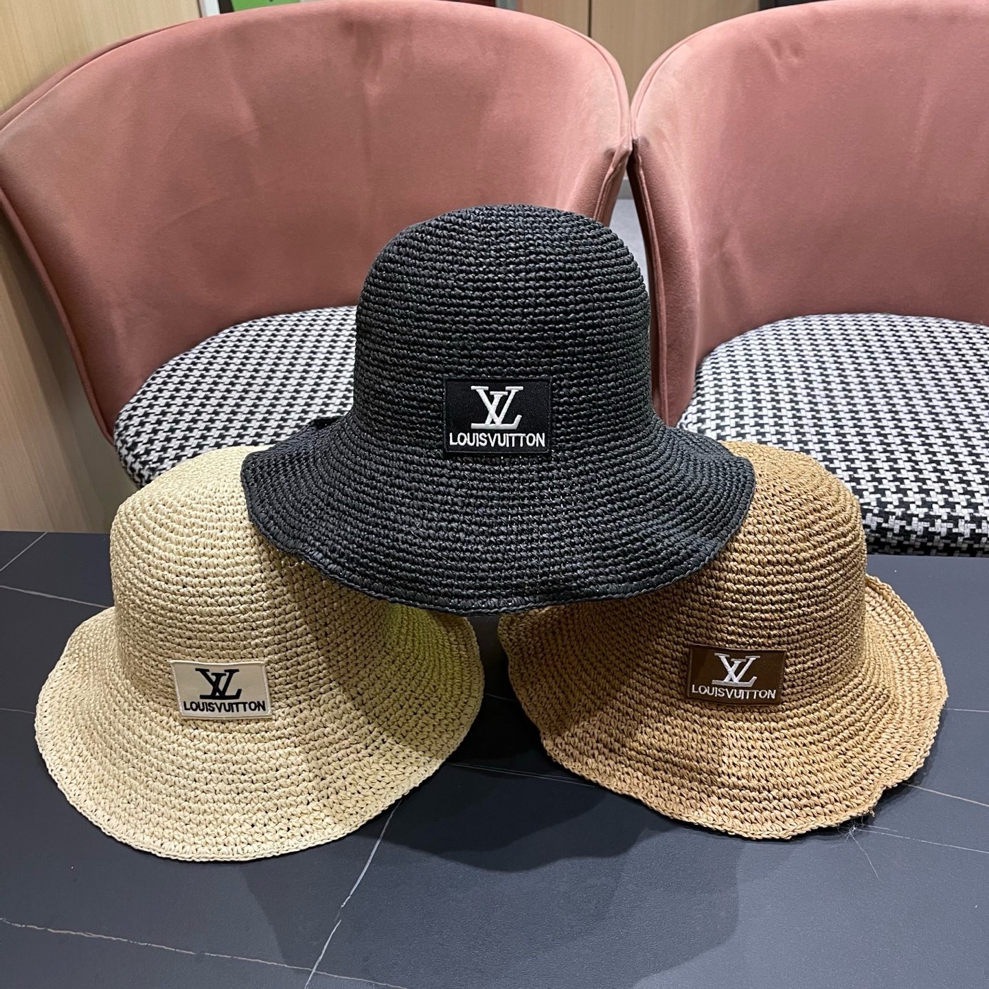 LV路易威登 夏天新款遮阳帽时尚女士防晒草帽遮脸蝴蝶结太阳帽沙滩透气渔夫帽