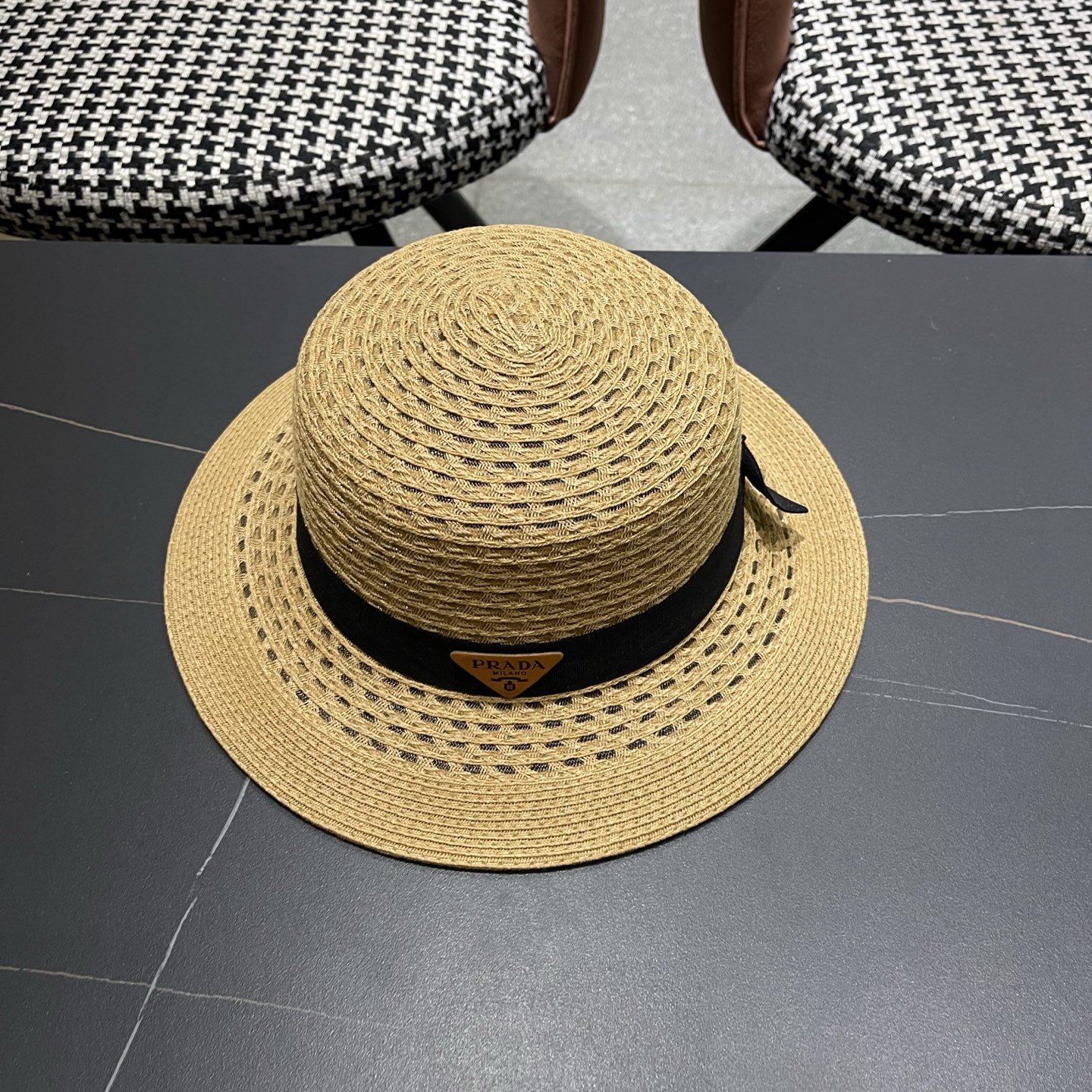 普拉达Prada新款镂空遮阳草帽，头围57cm
