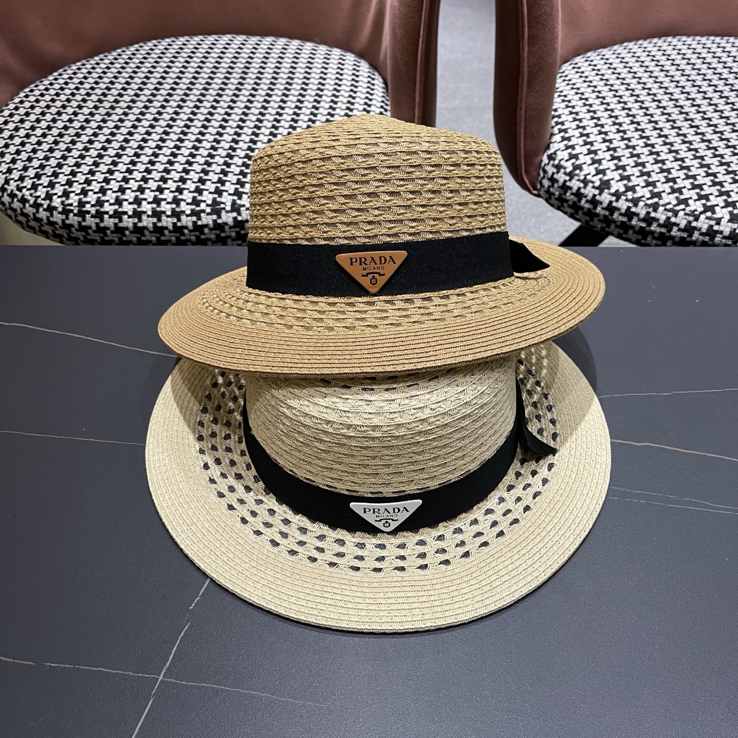 普拉达Prada新款镂空遮阳草帽，头围57cm