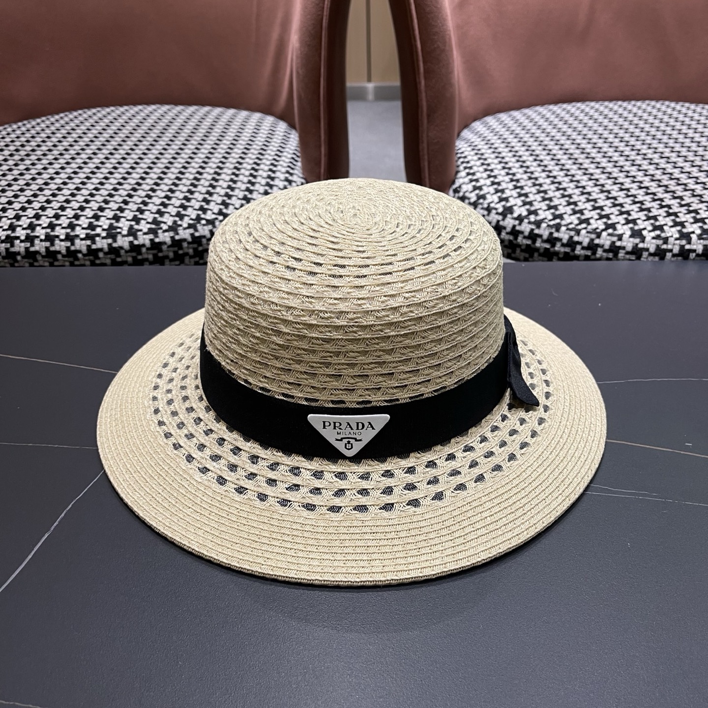 普拉达Prada新款镂空遮阳草帽，头围57cm