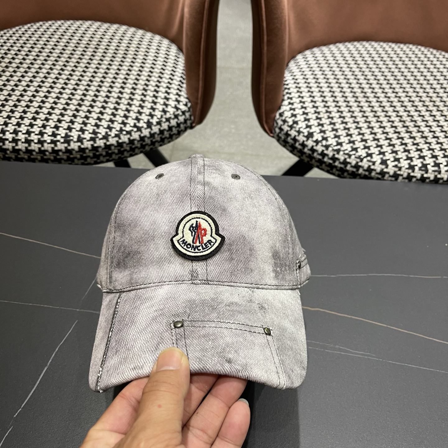 MONCLER（蒙口）日系做旧棒球帽女春夏季休闲扎染复古个性帽子百搭潮流鸭舌帽情侣