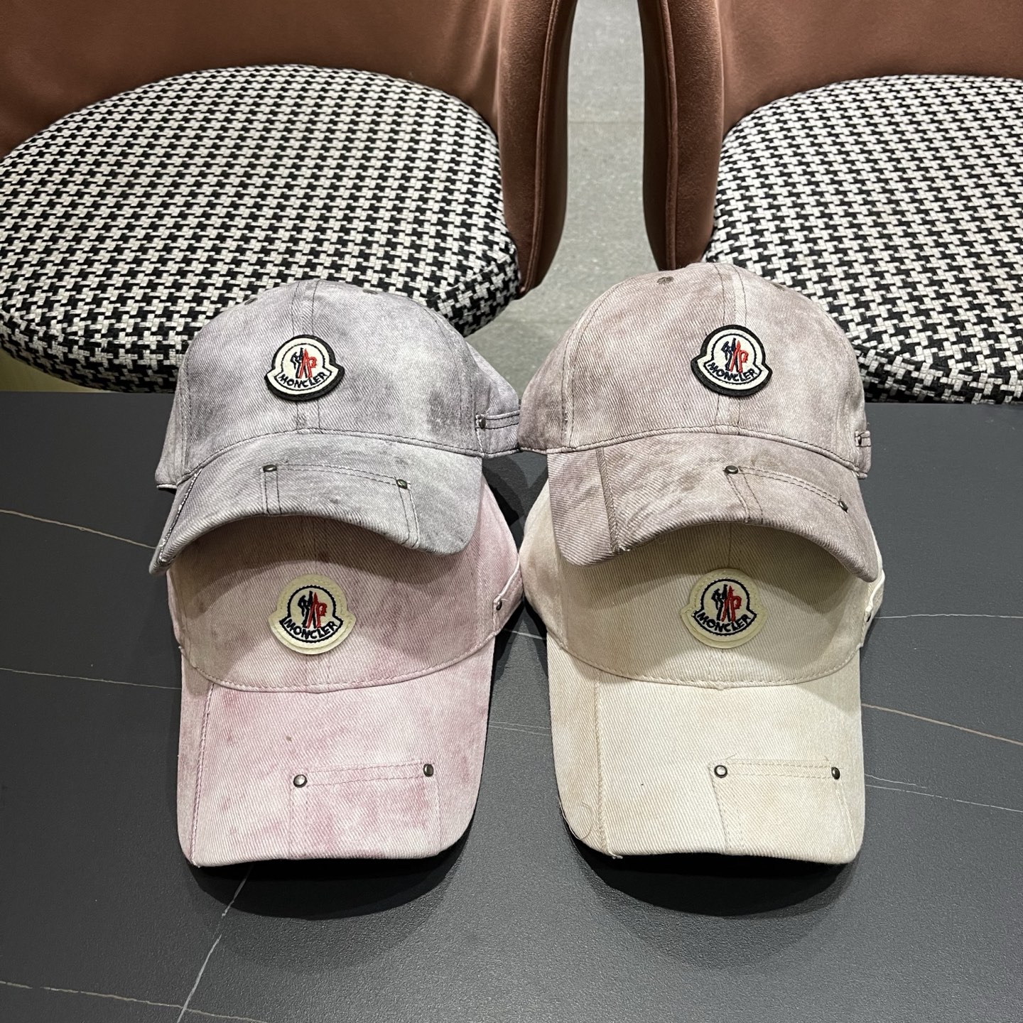 MONCLER（蒙口）日系做旧棒球帽女春夏季休闲扎染复古个性帽子百搭潮流鸭舌帽情侣