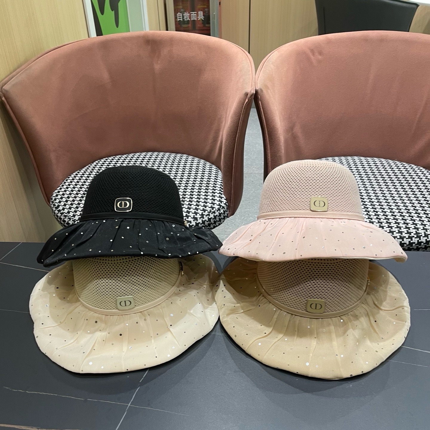 迪奥Dior 韩版波点蝴蝶结渔夫帽子女夏季出游防紫外线遮阳帽透气防晒帽百搭
