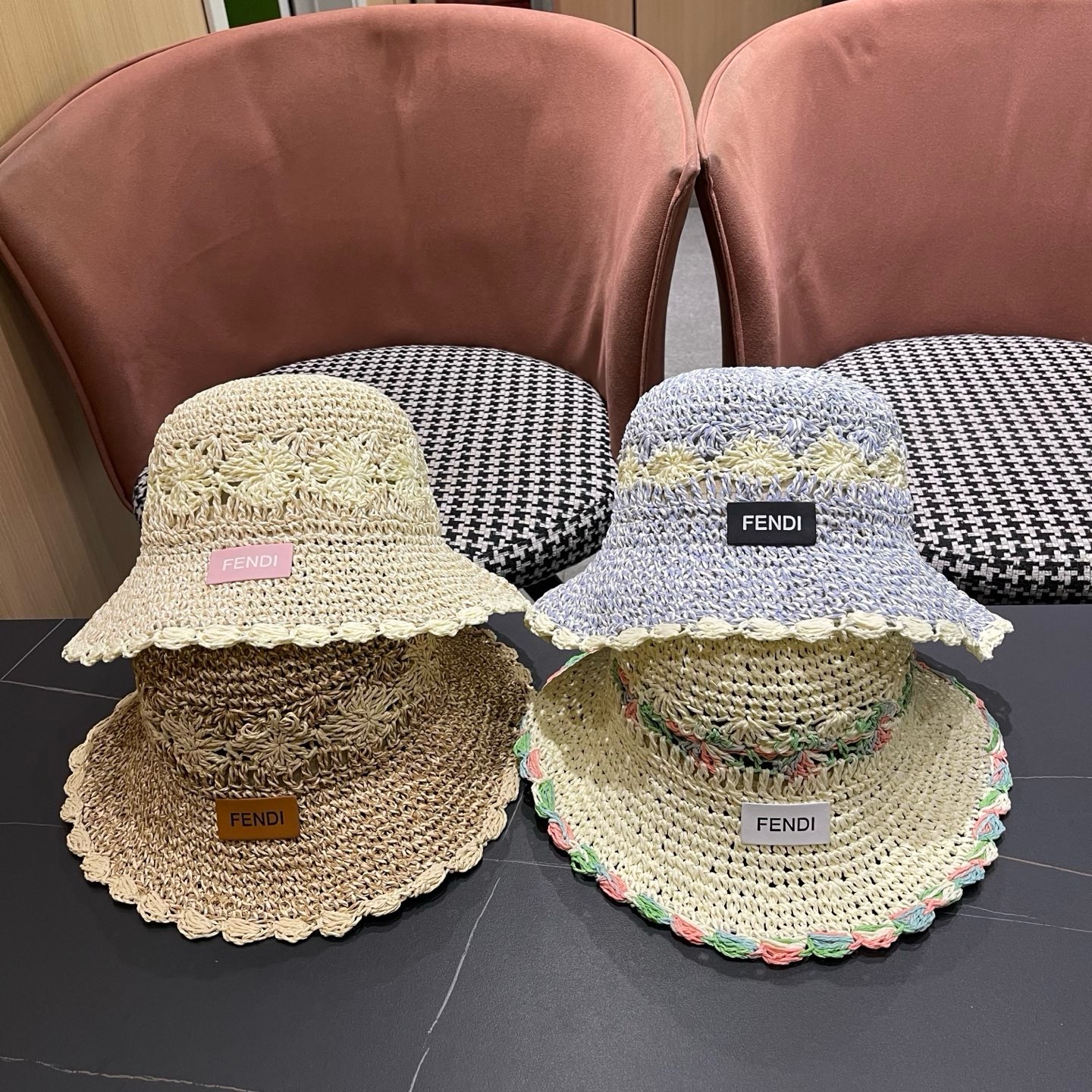 FENDI芬迪 小清新花边草帽女春夏季大帽檐可折叠防晒遮阳沙滩度假编织帽透气