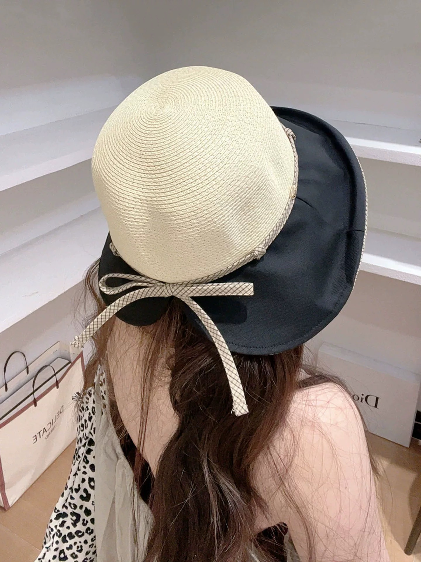 LV路易威登 布草拼接宽檐防晒渔夫帽女夏季文艺 休闲遮阳帽户外出游百搭沙滩帽