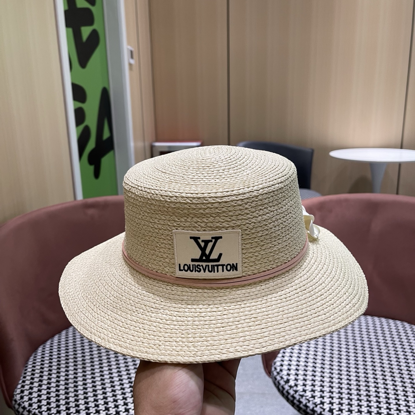 LV路易威登 法式草编遮阳帽男女通用夏季防晒大檐花朵装饰沙滩帽织带草帽度假