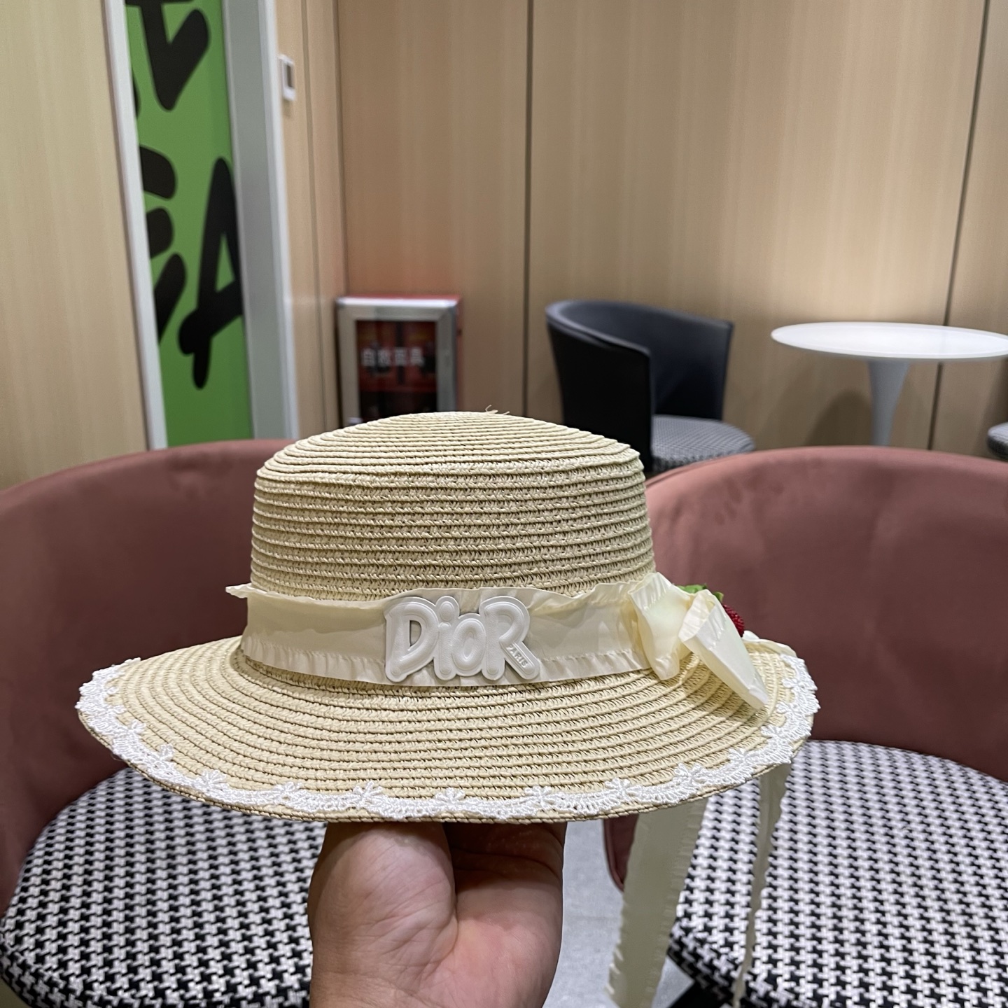 Dior迪奥 多色大蝴蝶结宽檐草帽森系浆果蝴蝶结遮阳帽LO娘田园风洛丽塔帽子