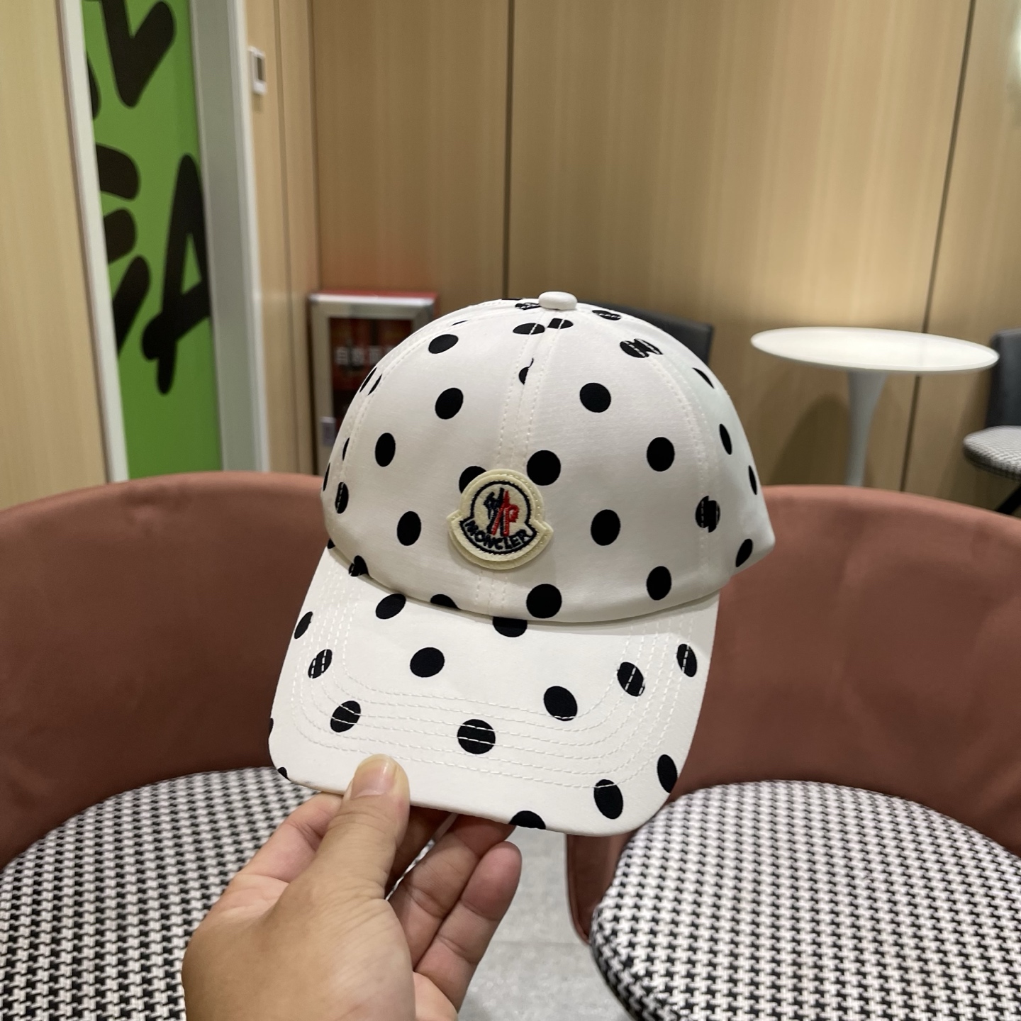 MONCLER（蒙口）春夏秋新款黑白波点棒球帽高品质宽檐可调节鸭舌帽户外运动遮阳帽