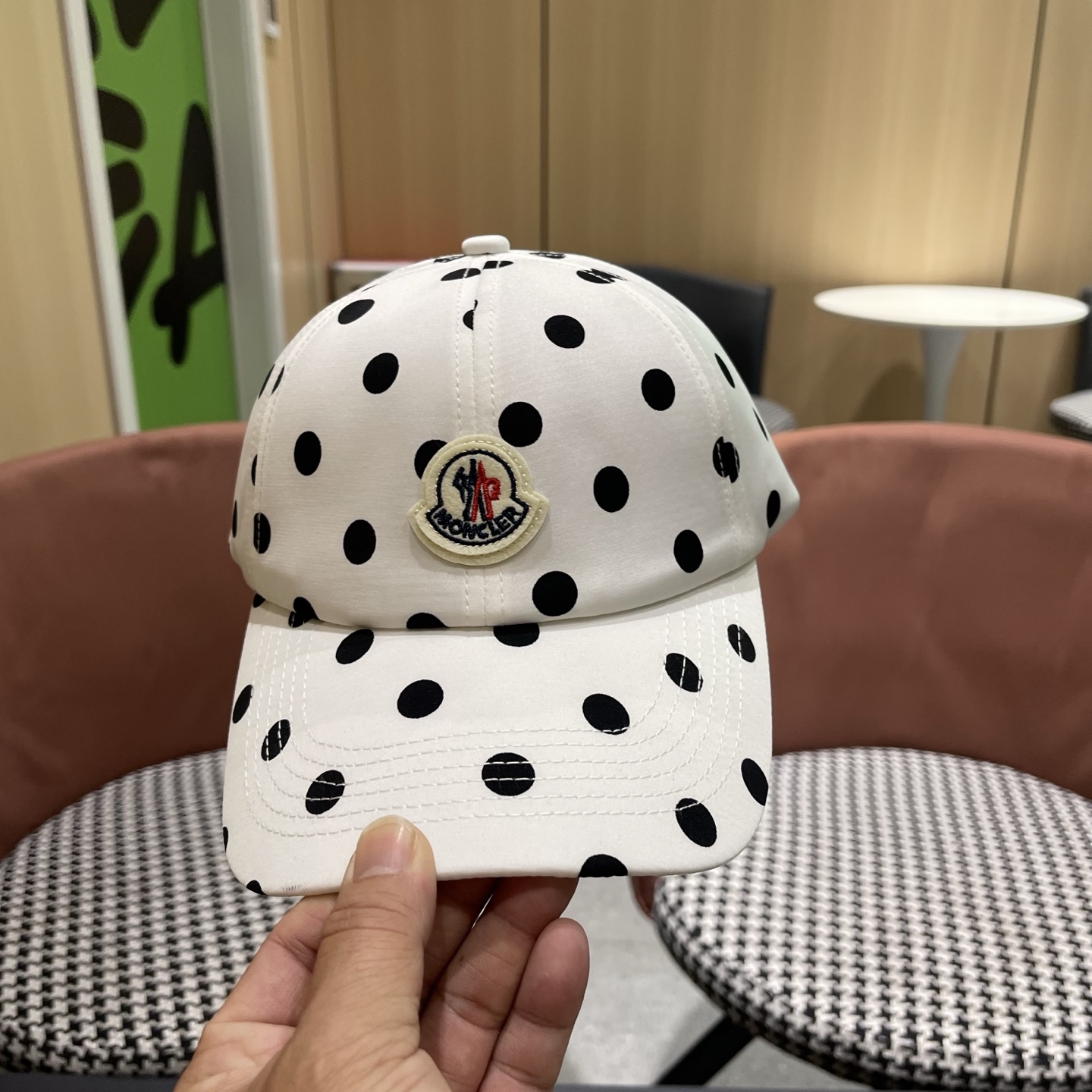 MONCLER（蒙口）春夏秋新款黑白波点棒球帽高品质宽檐可调节鸭舌帽户外运动遮阳帽